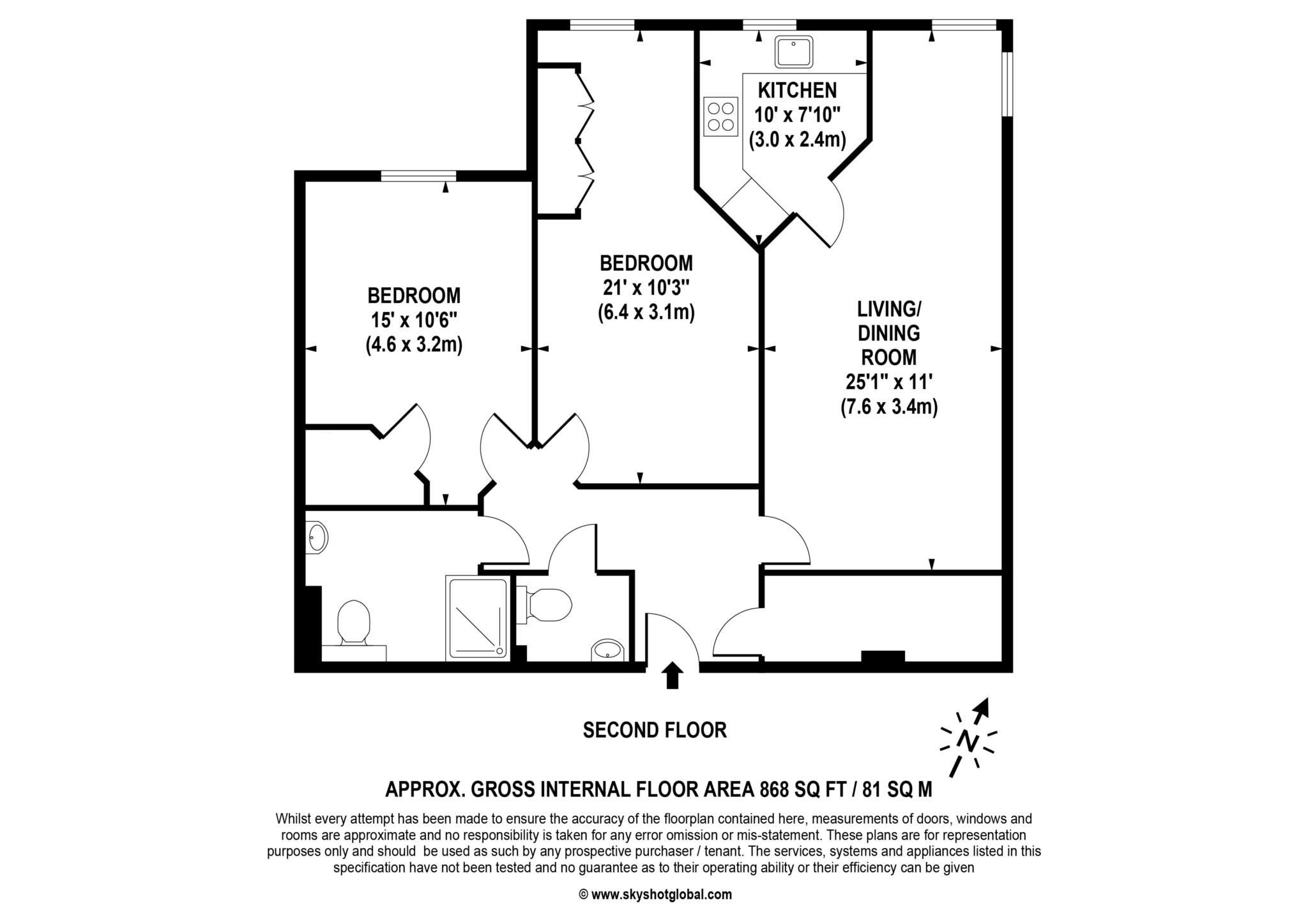 Floorplan - 2 Bedroom Apartment, The Clockhouse – Guildford