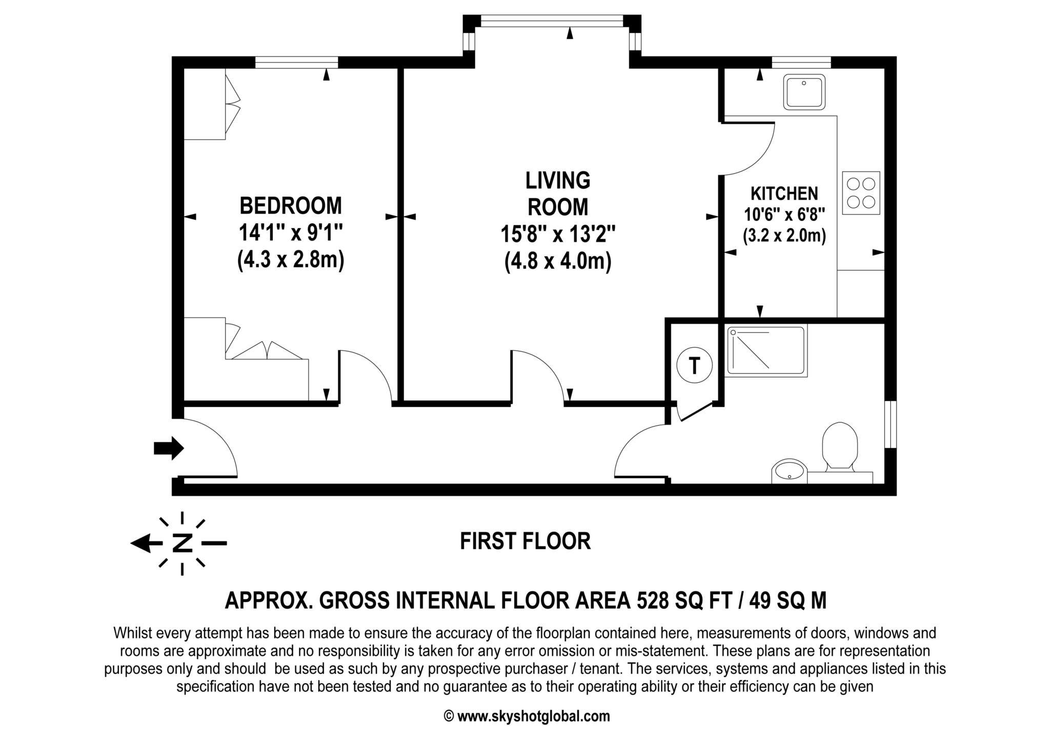 Floorplan - 1 Bedroom Apartment, Talbot Lodge – Esher