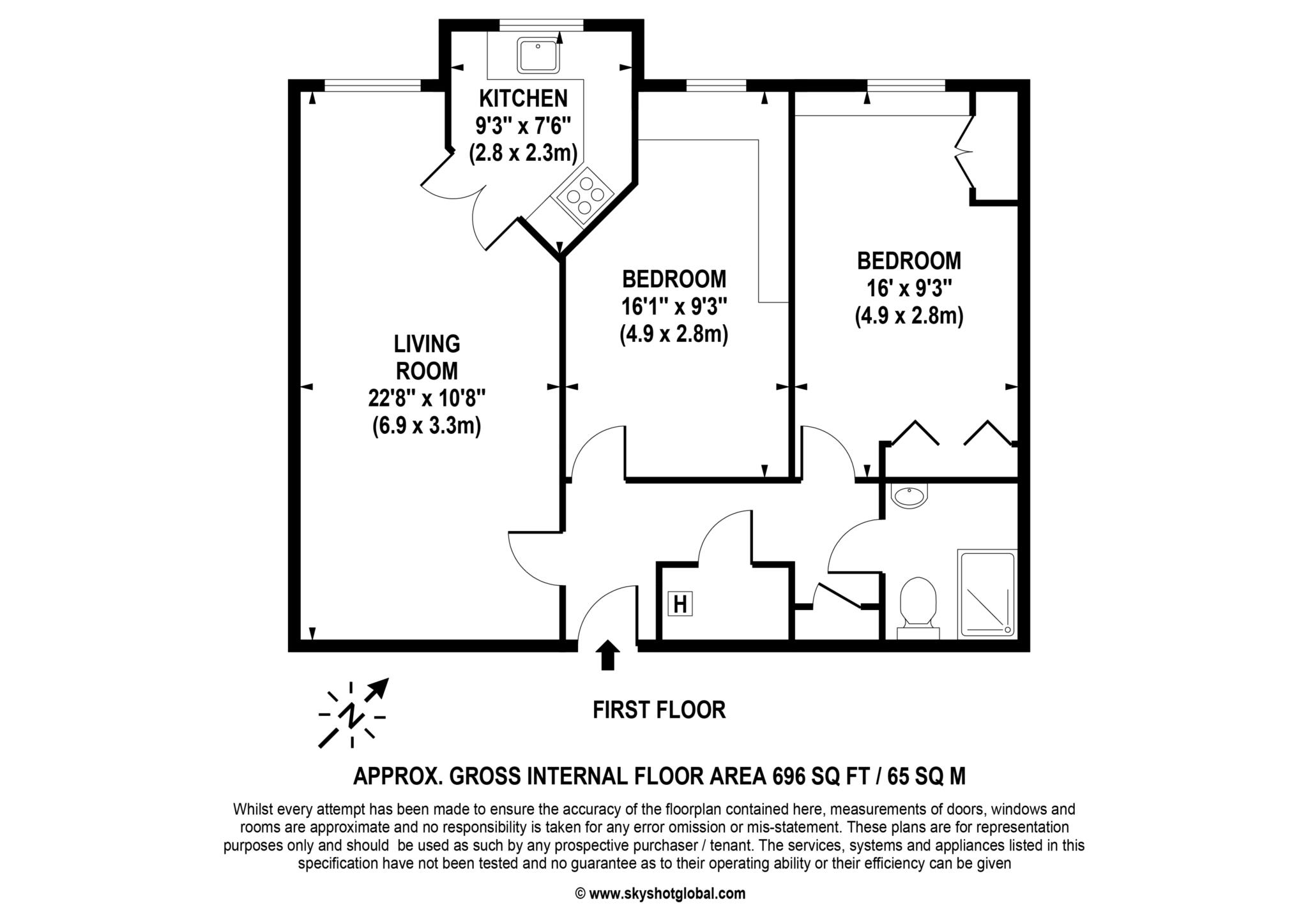 Floorplan - 2 Bedroom Apartment, Gibson Court – Hinchley Wood