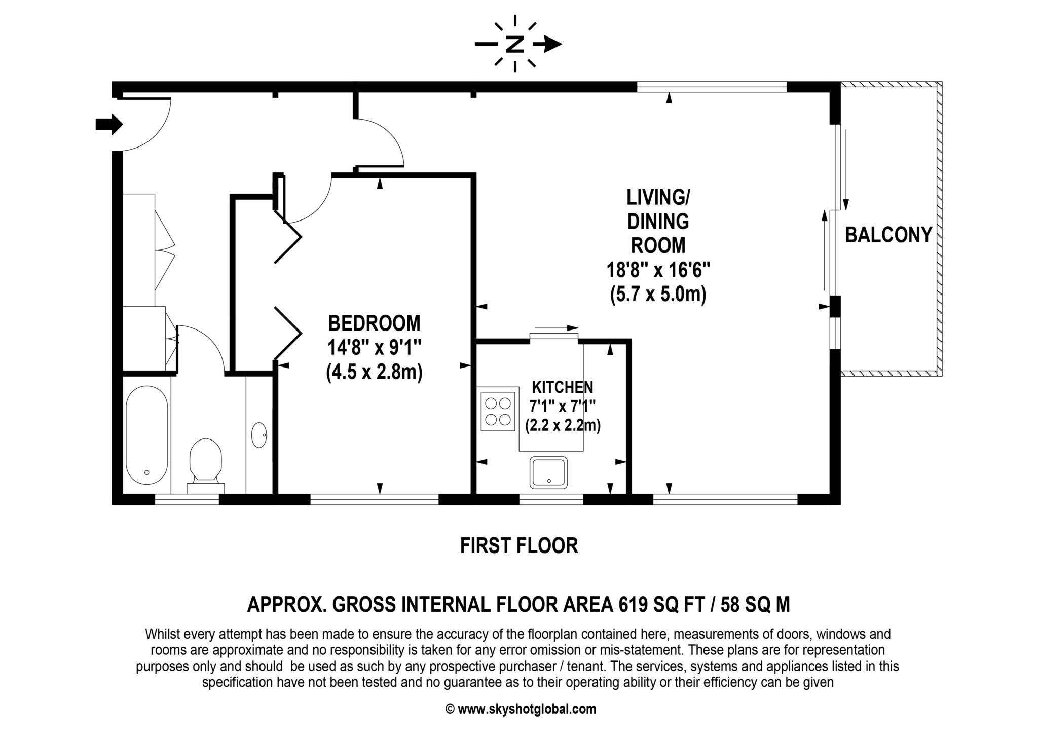 Floorplan - 1 Bedroom Apartment, Gunters Mead – Esher