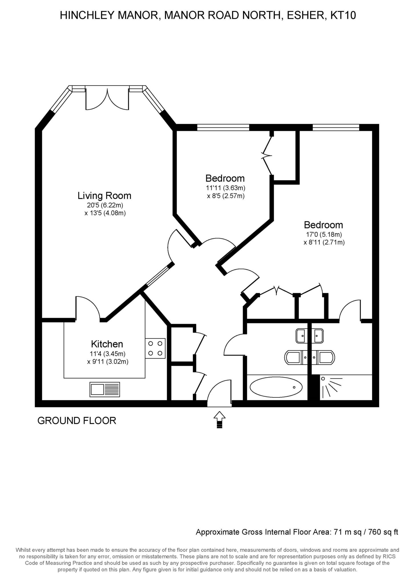 Floorplan - 2 Bedroom Apartment, Hinchley Manor – Hinchley Wood