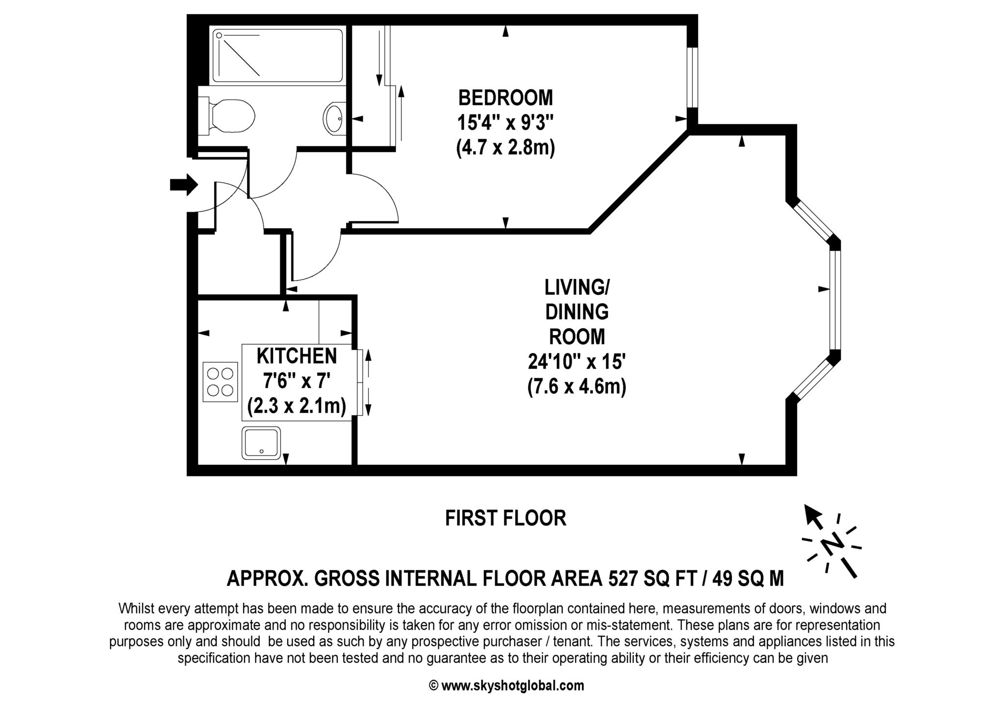 Floorplan - 1 Bedroom Apartment, Redwood Court – Epsom