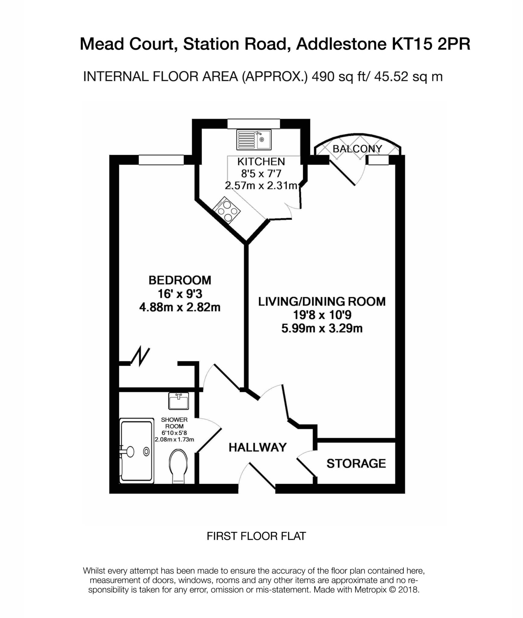 Floorplan - 1 Bedroom Apartment, Mead Court – Addlestone