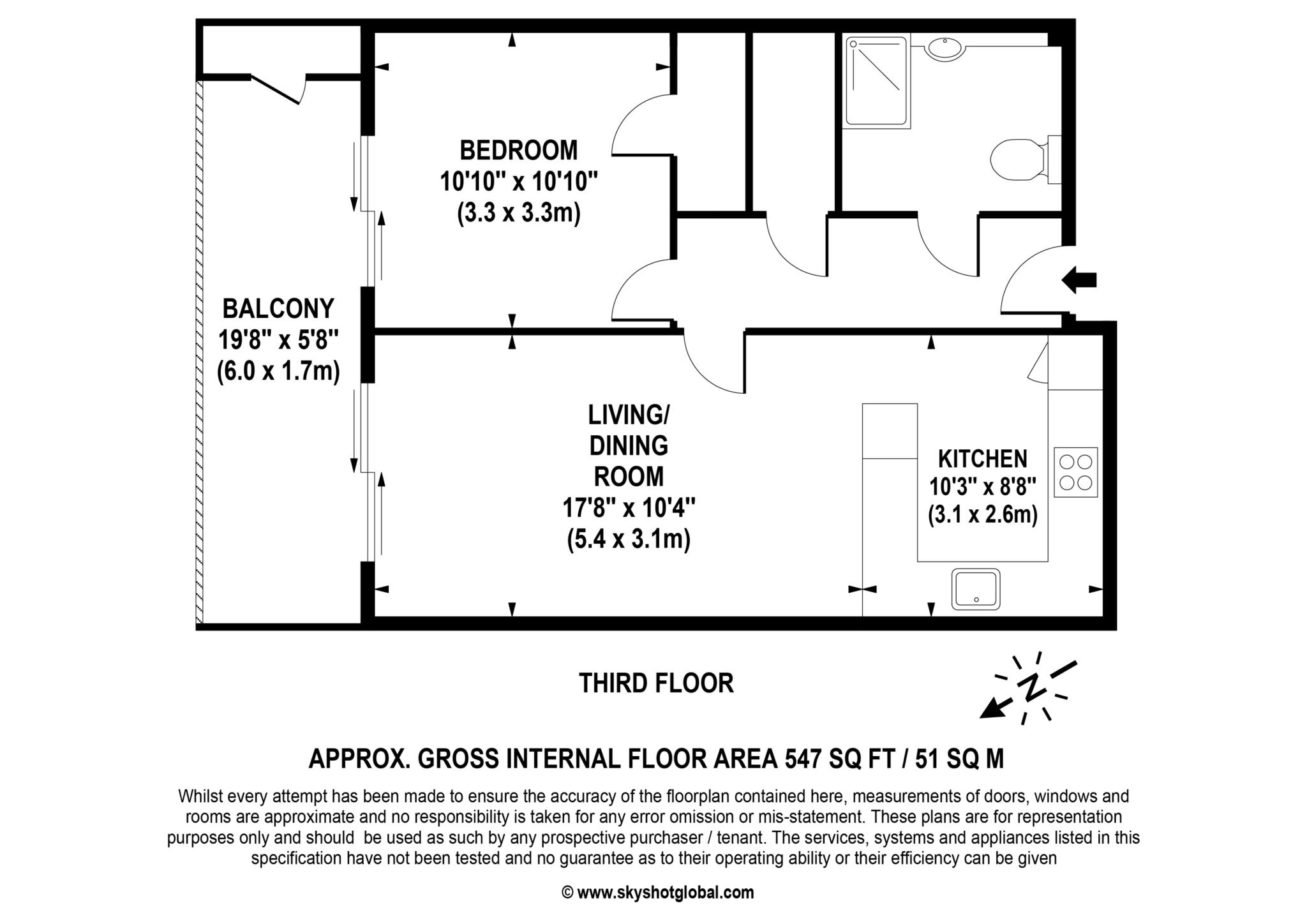 Floorplan - 1 Bedroom Apartment, Meadows House – Walton