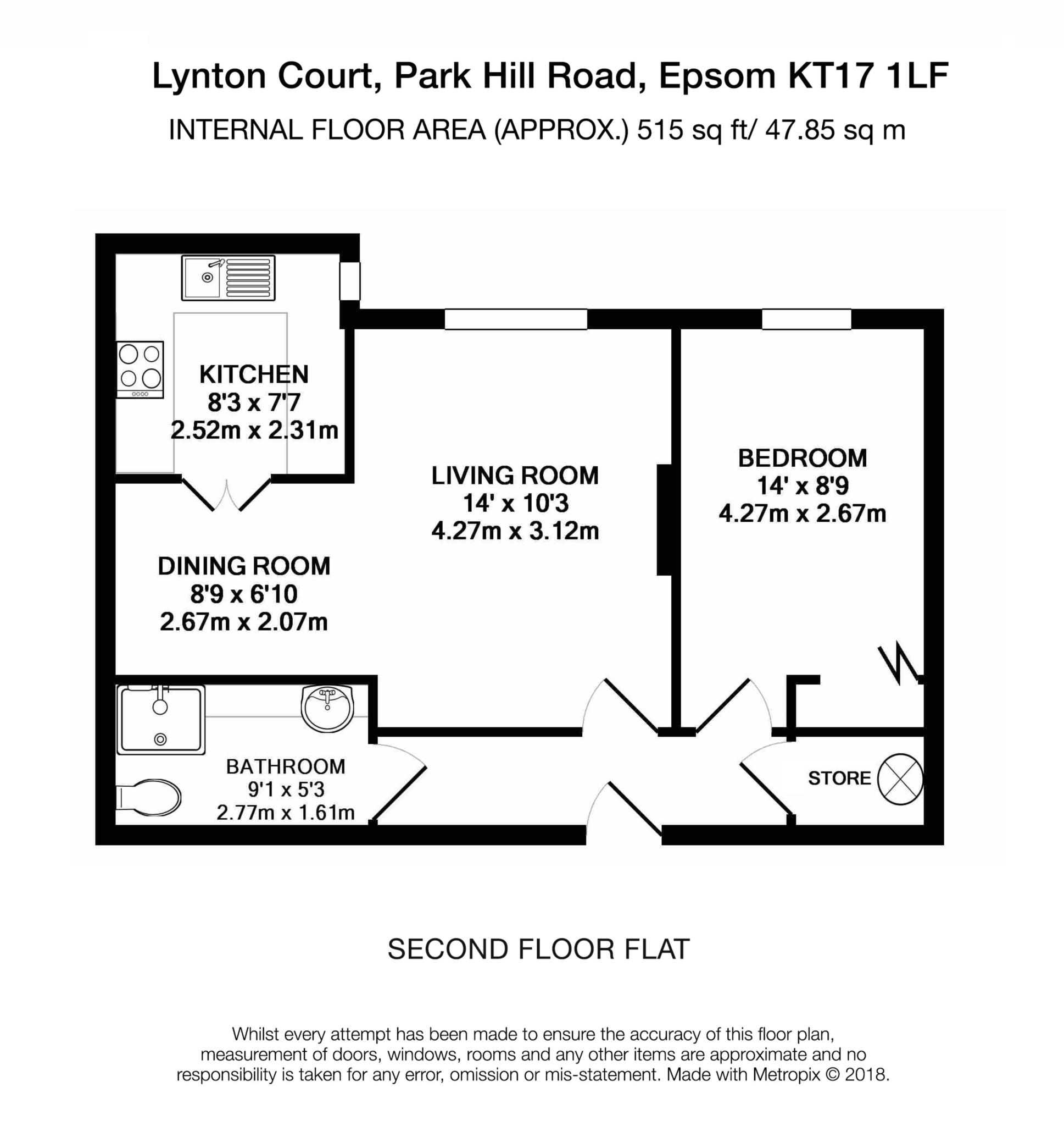 Floorplan - 1 Bedroom Apartment, Lynton Court – Epsom