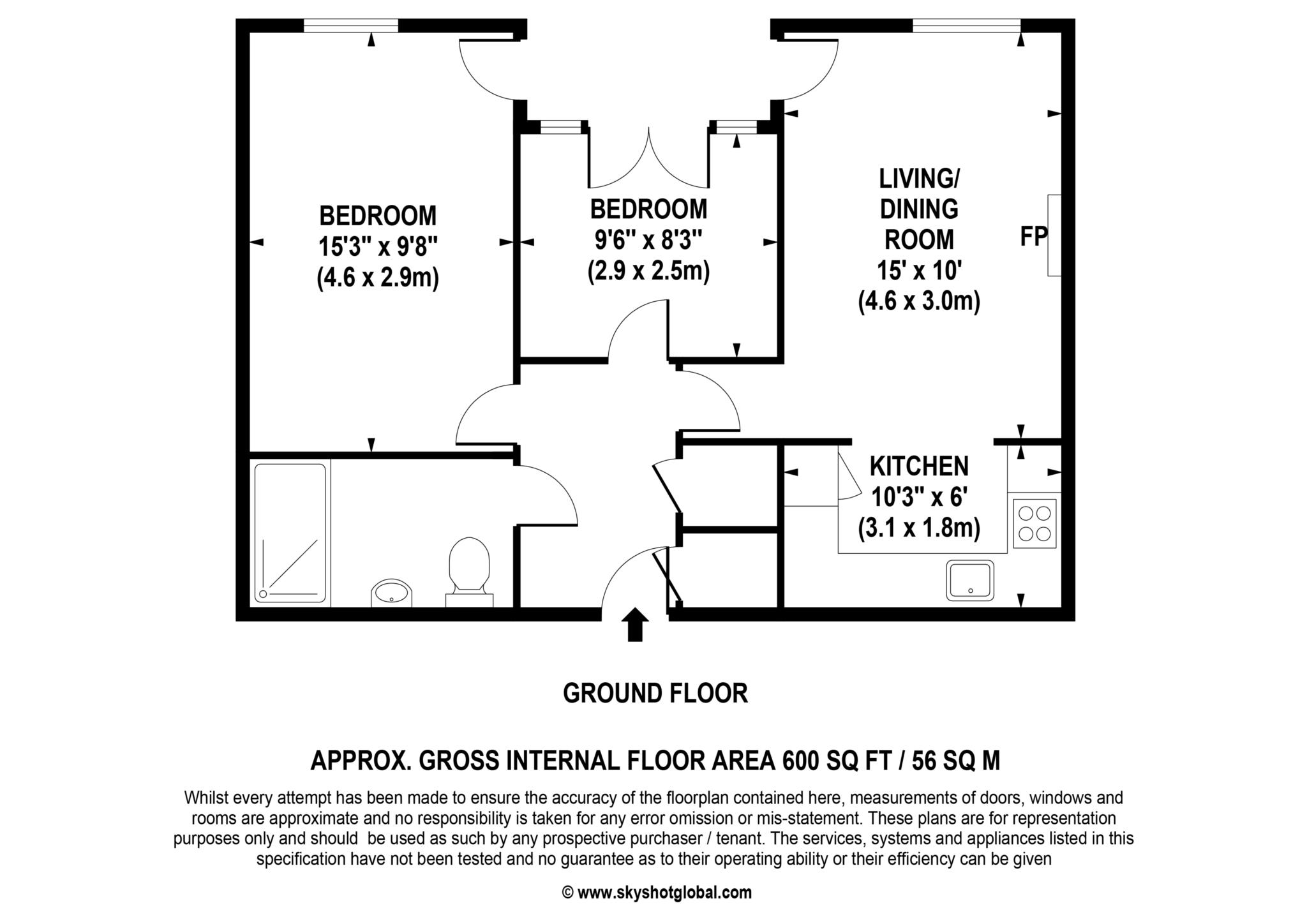 Floorplan - 2 Bedroom Apartment, Northumbria Court – Richmond