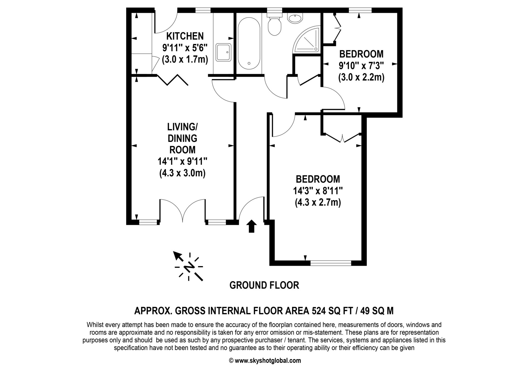 Floorplan - 2 Bedroom Apartment, Northumbria Court – Richmond