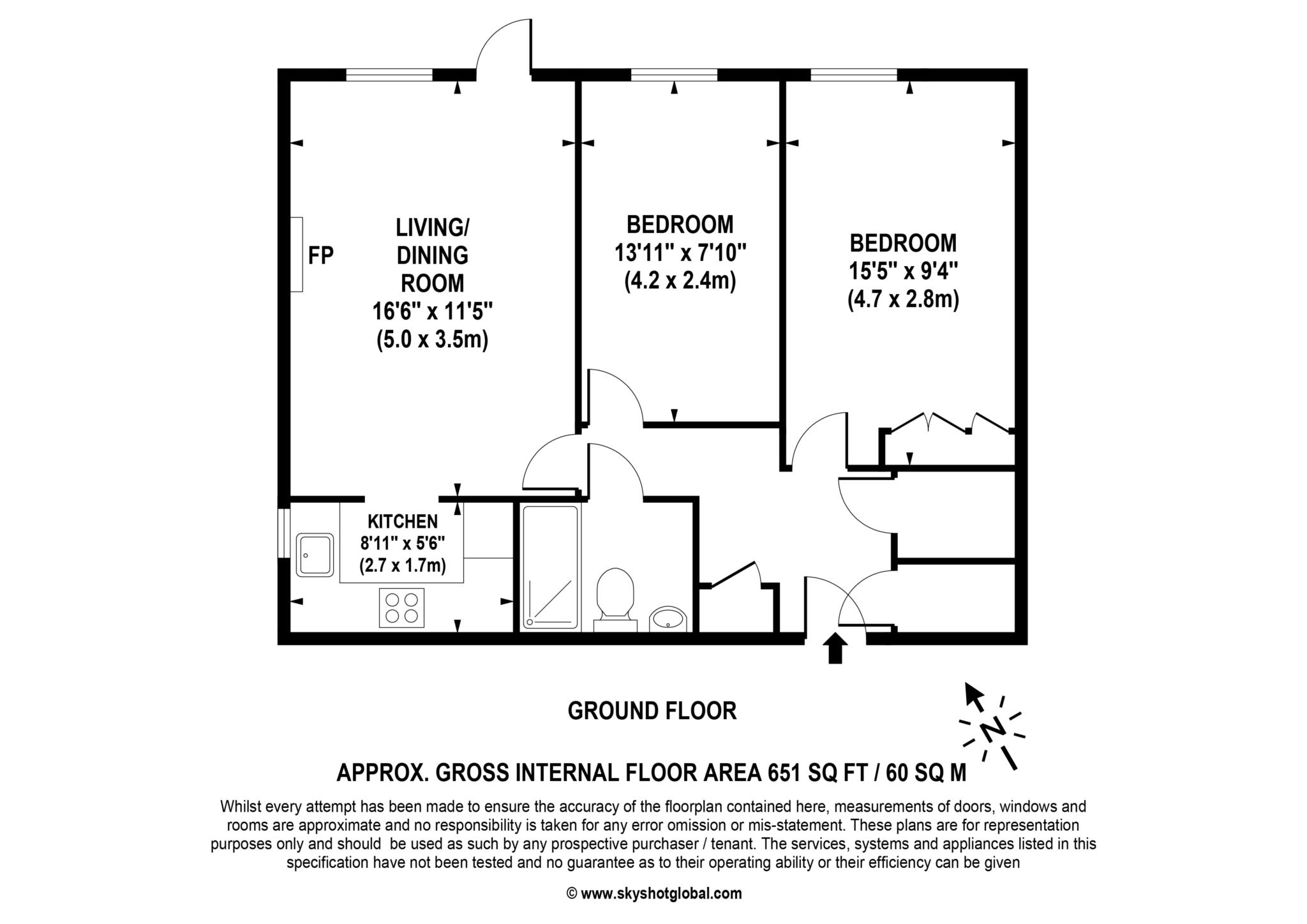 Floorplan - 2 Bedroom Apartment, Gibson Court – Hinchley Wood