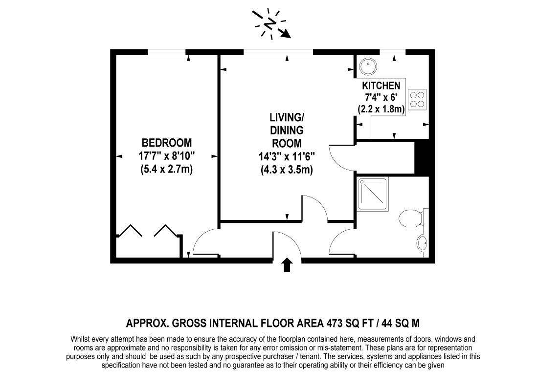 Floorplan - 1 Bedroom Apartment, Parish Court – Surbiton