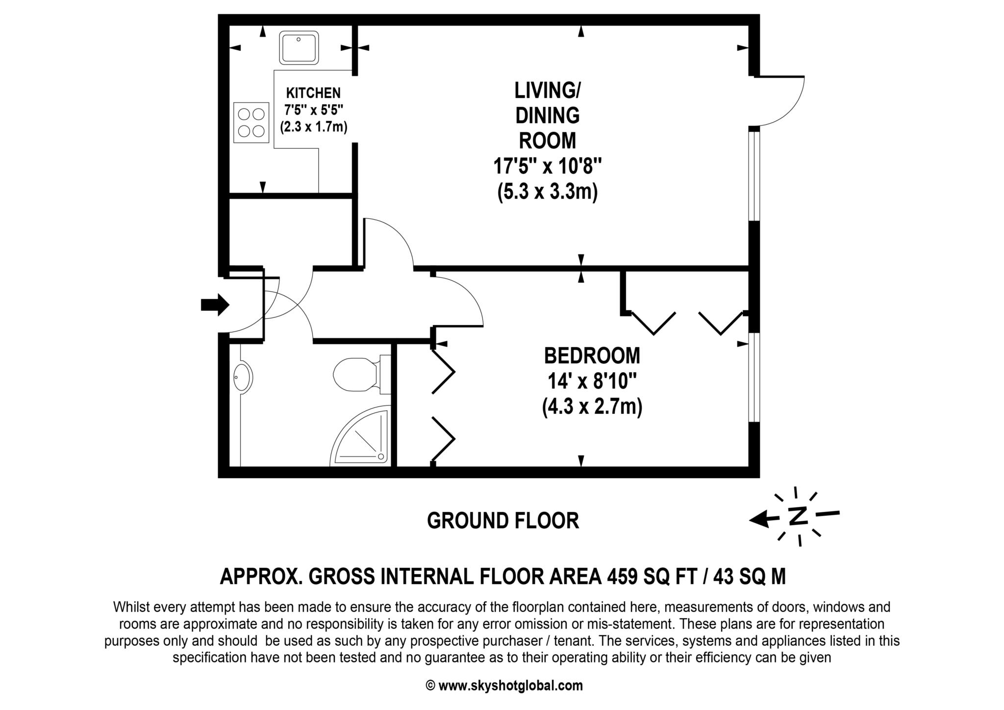 Floorplan - 1 Bedroom Apartment, Hinchley Manor – Hinchley Wood