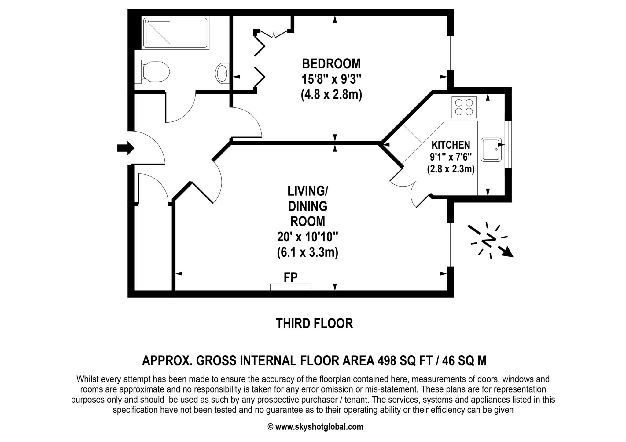 Floorplan - 1 Bedroom Apartment, Greenwood Court – Epsom