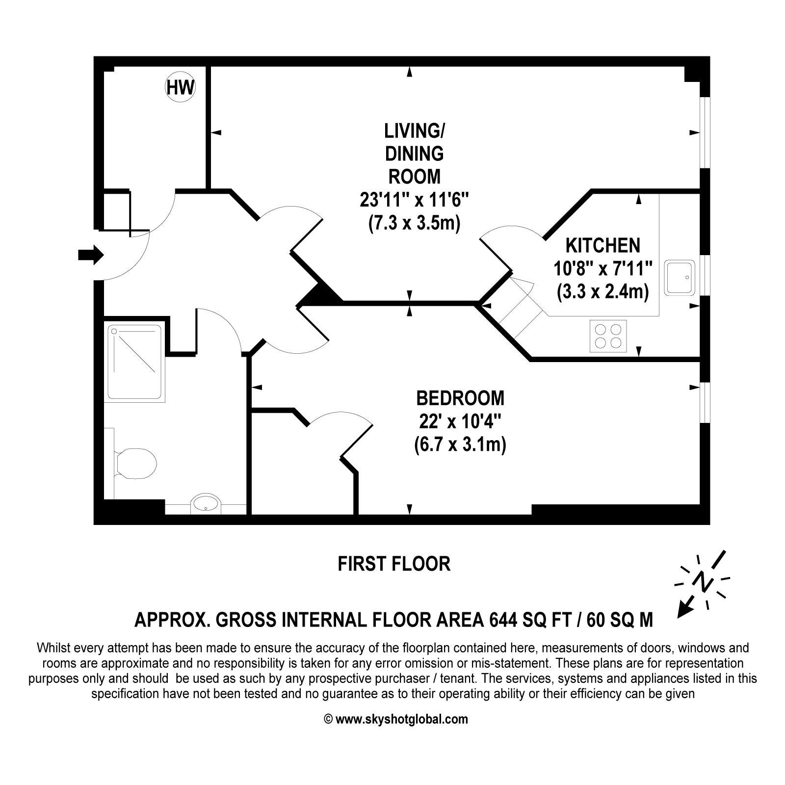 Floorplan - 1 Bedroom Apartment, The Clockhouse – Guildford