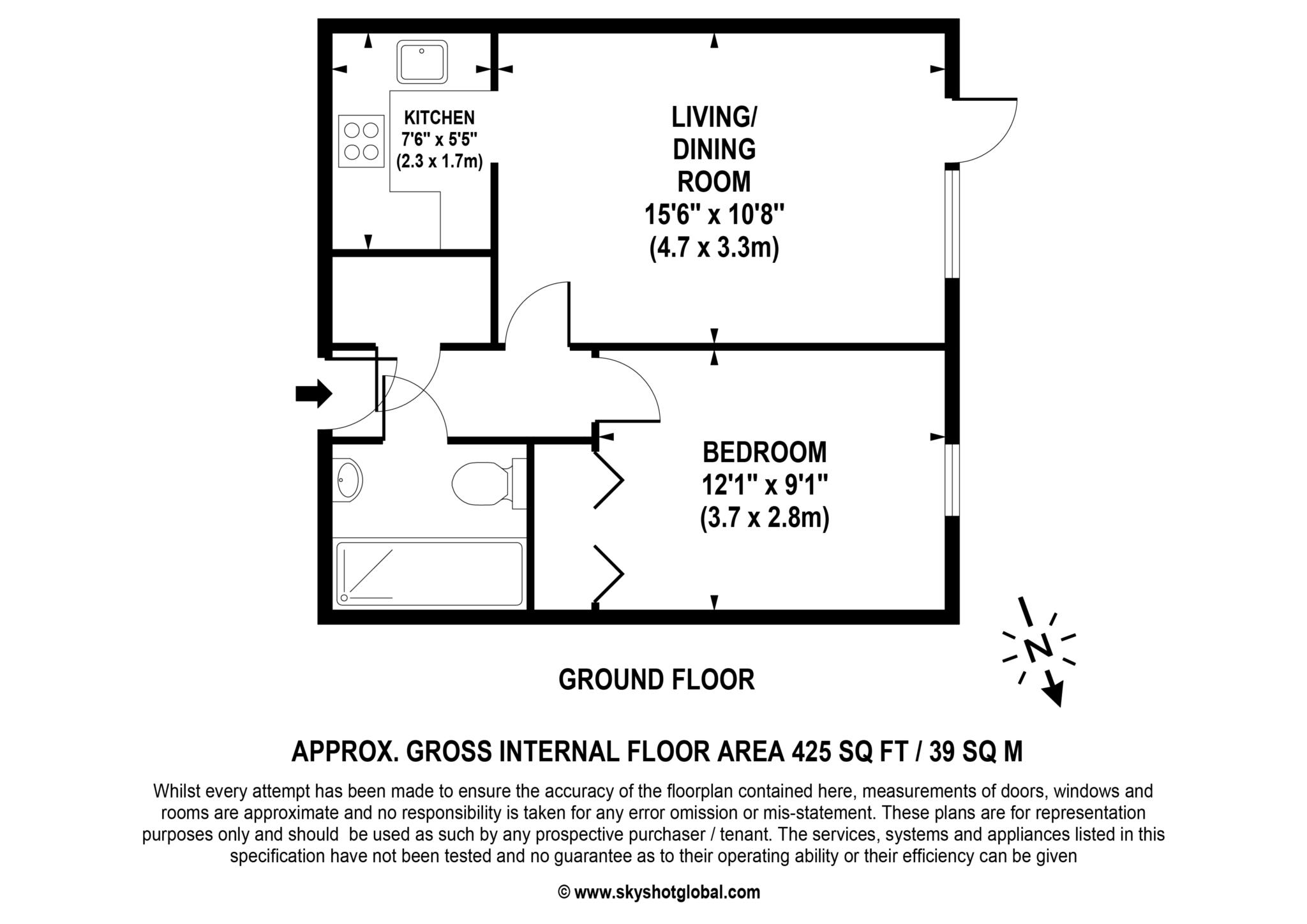 Floorplan - 1 Bedroom Apartment, Bridge Court – Weybridge