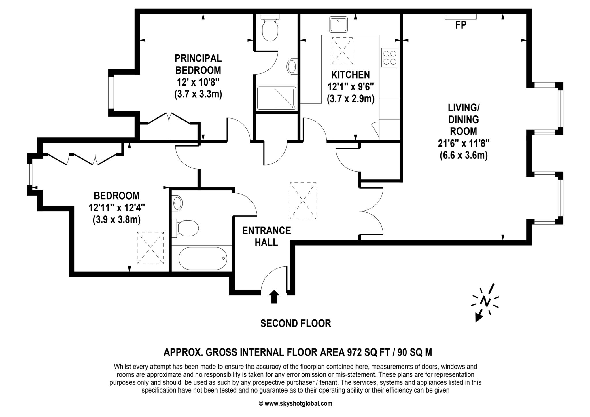 Floorplan - 2 Bedroom Apartment, Claremont Place – Claygate