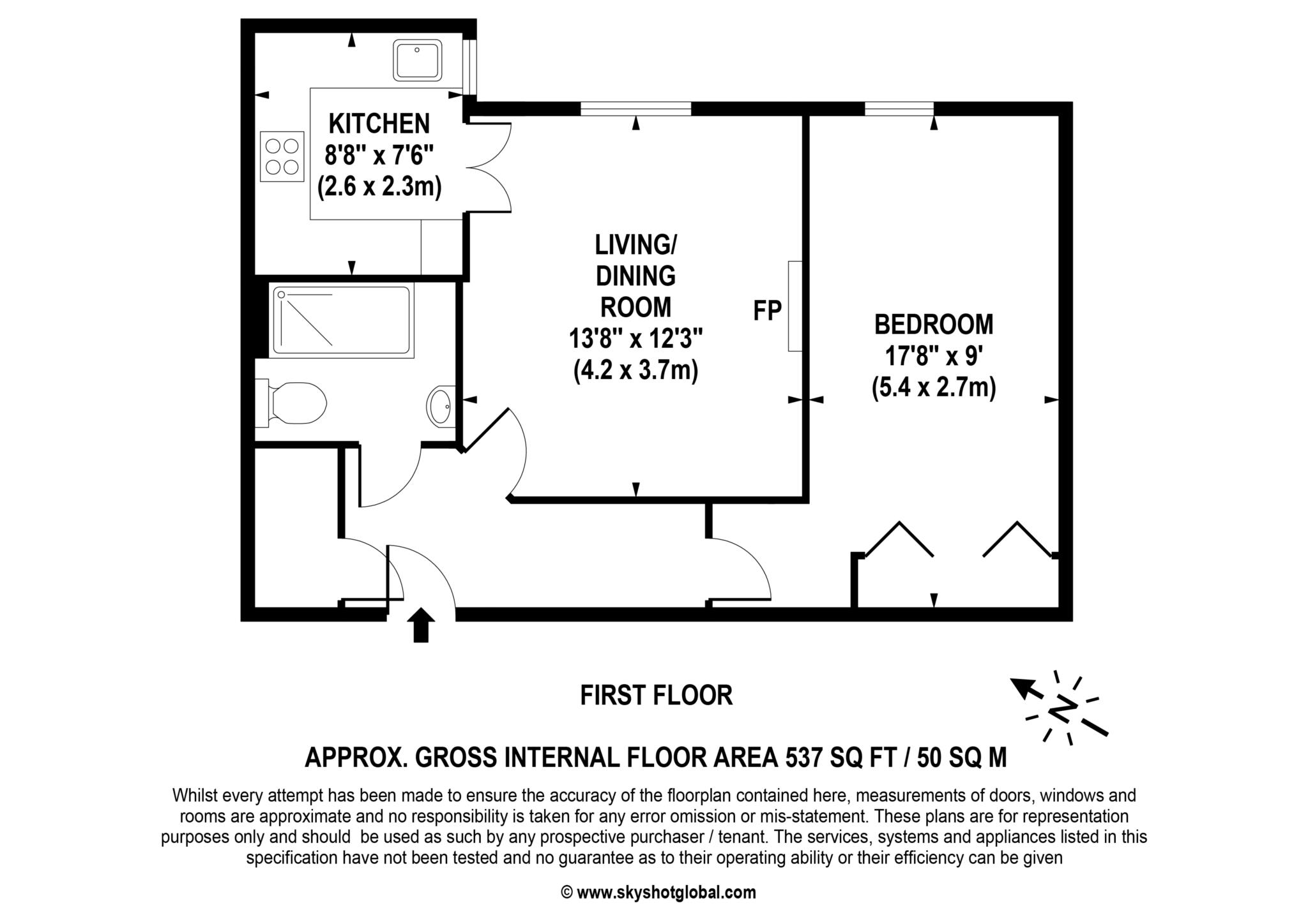 Floorplan - 1 Bedroom Apartment, Lynton Court – Epsom