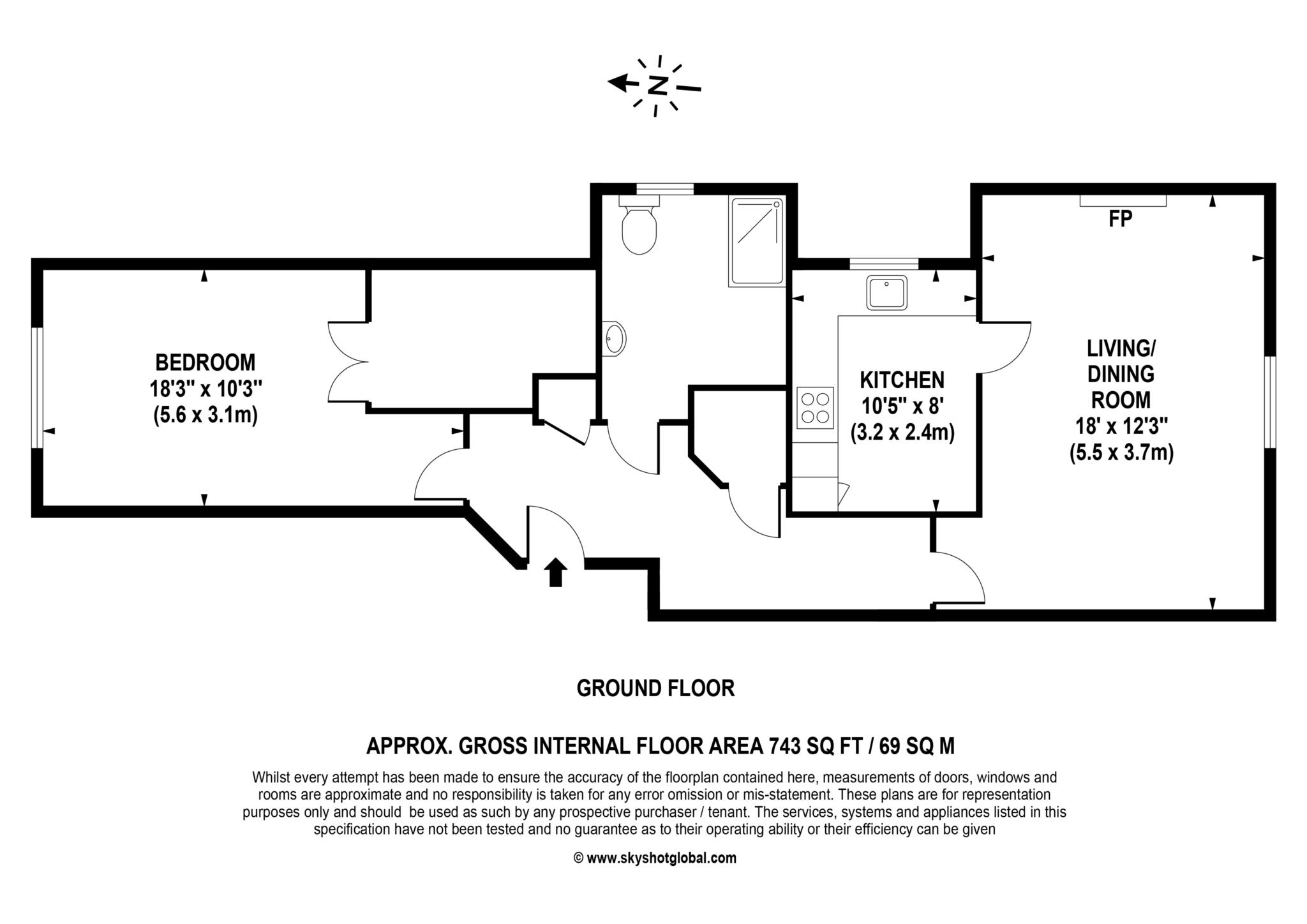 Floorplan - 1 Bedroom Apartment, Fullerton Court – Teddington