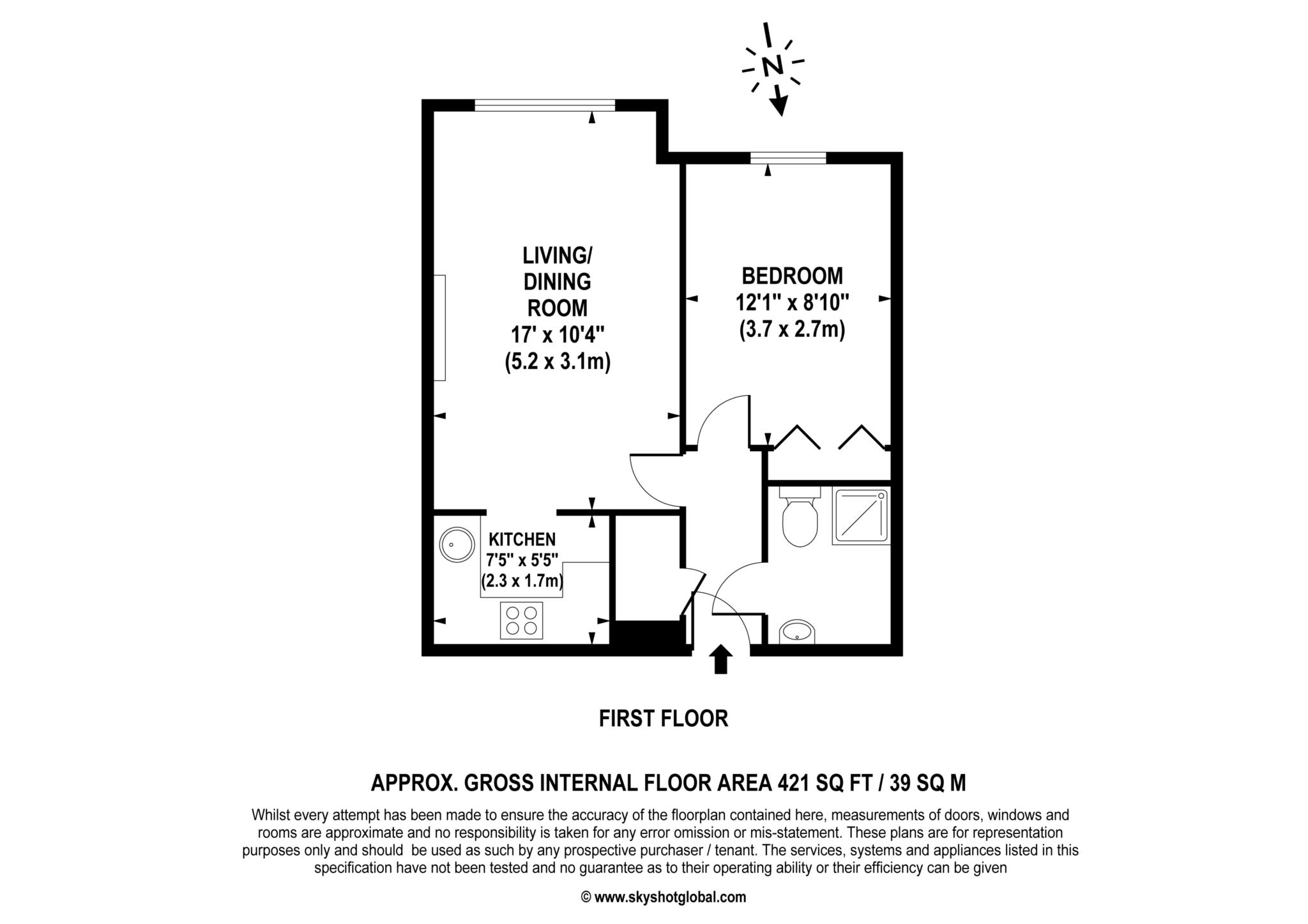 Floorplan - 1 Bedroom Apartment, Bridge Court – Weybridge