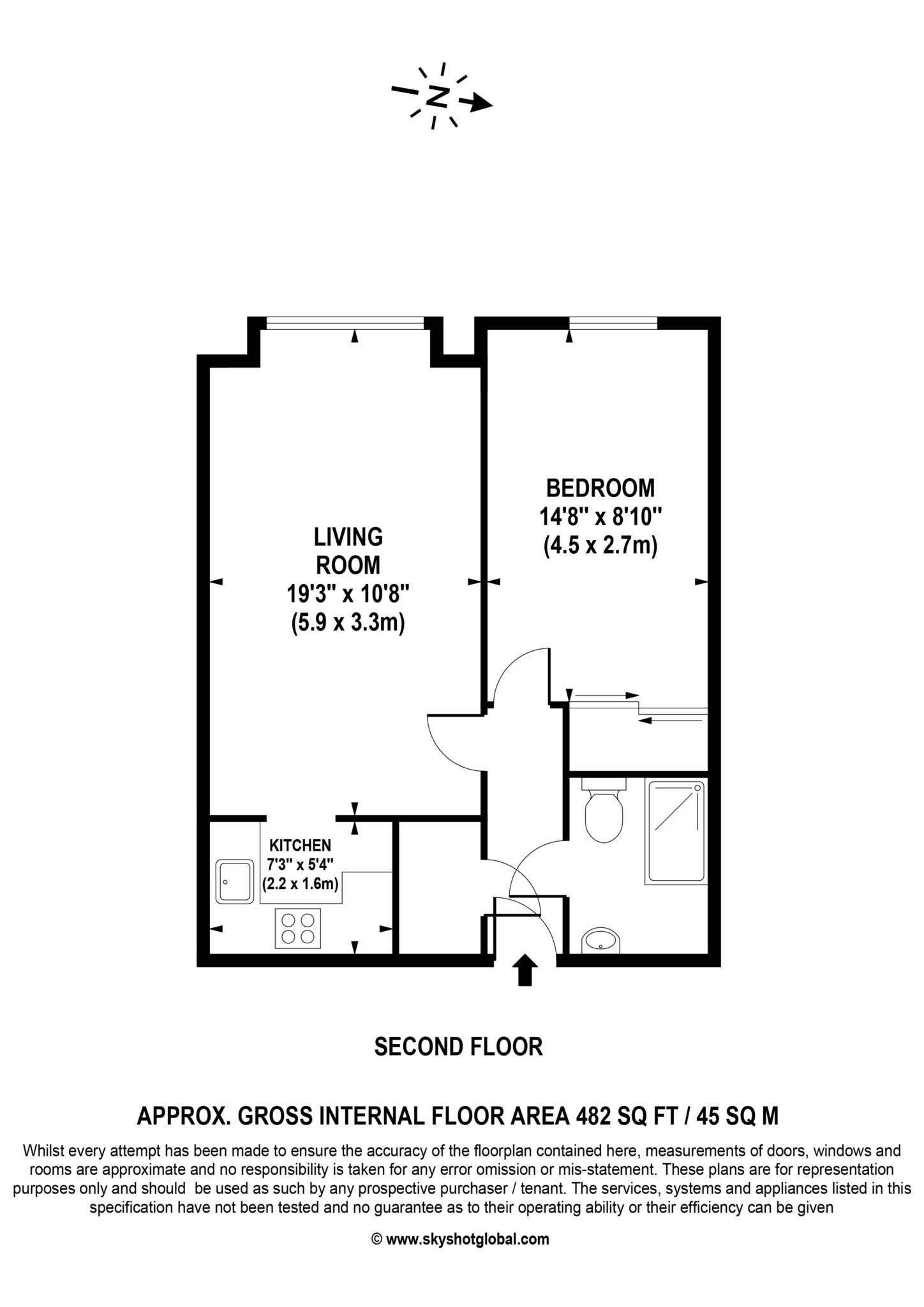 Floorplan - 1 Bedroom Apartment, Kathleen Godfree Court – Wimbledon