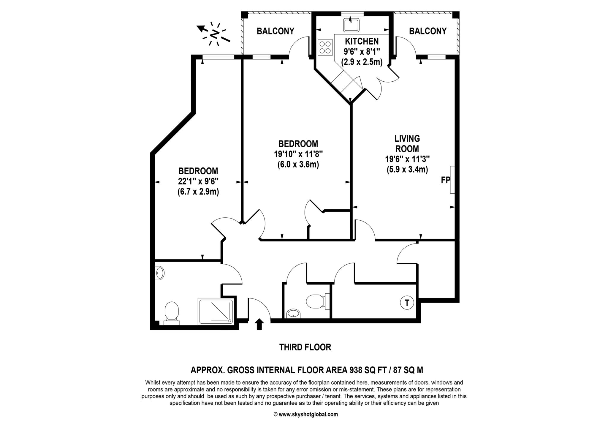 Floorplan - 2 Bedroom Apartment, Elles House – Wallington