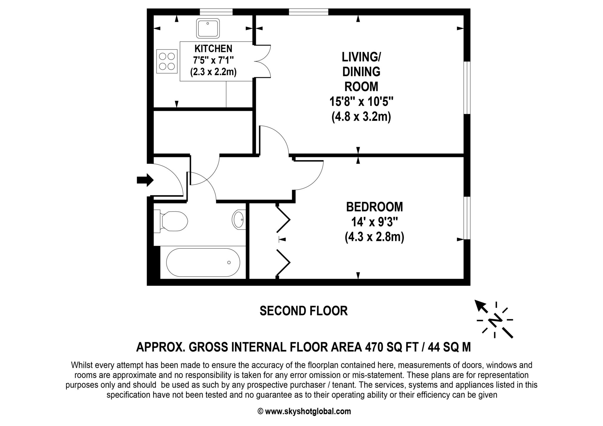 Floorplan - 1 Bedroom Apartment, Saddlers Court – Epsom