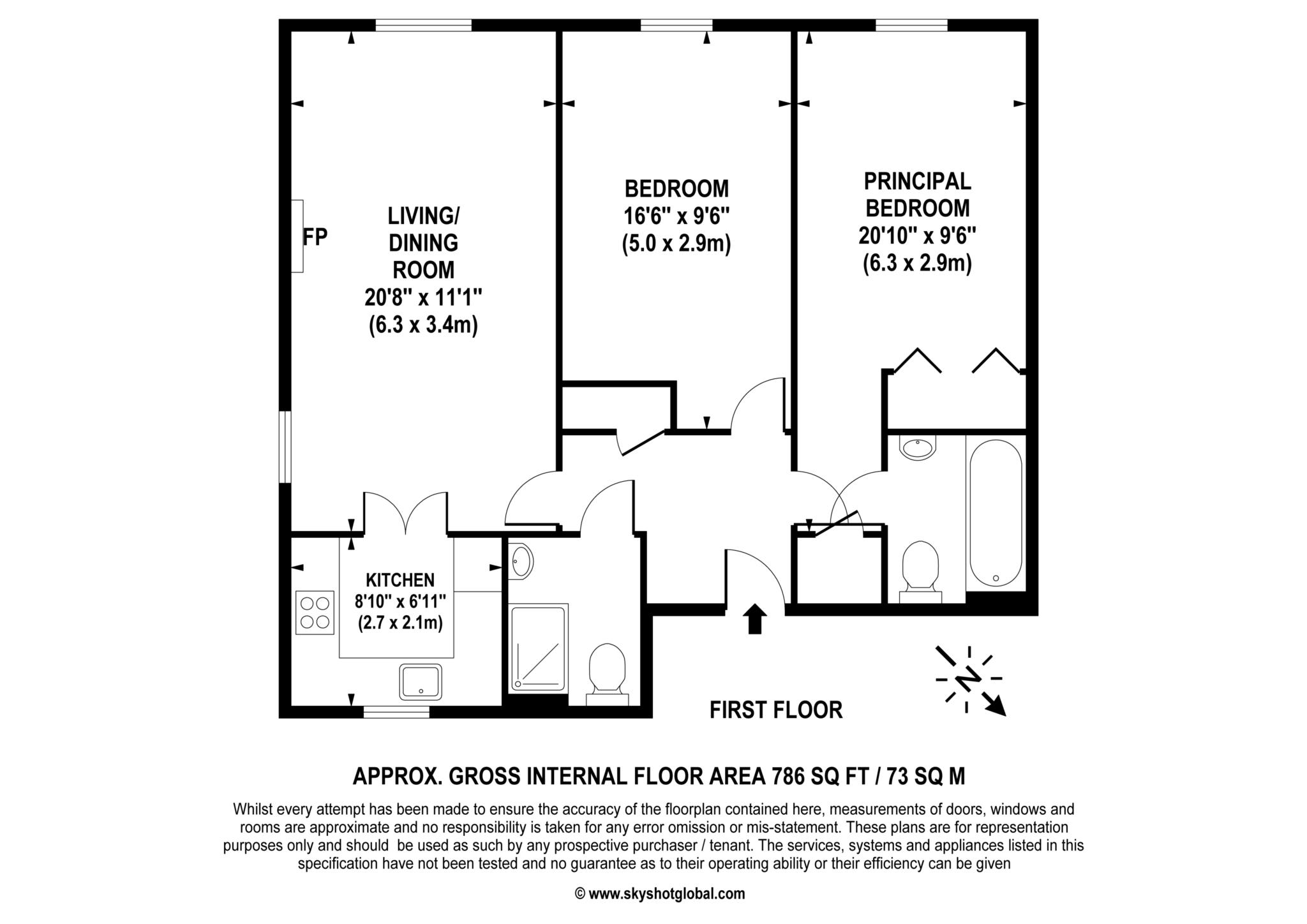 Floorplan - 2 Bedroom Apartment, Bradbury Court – Raynes Park