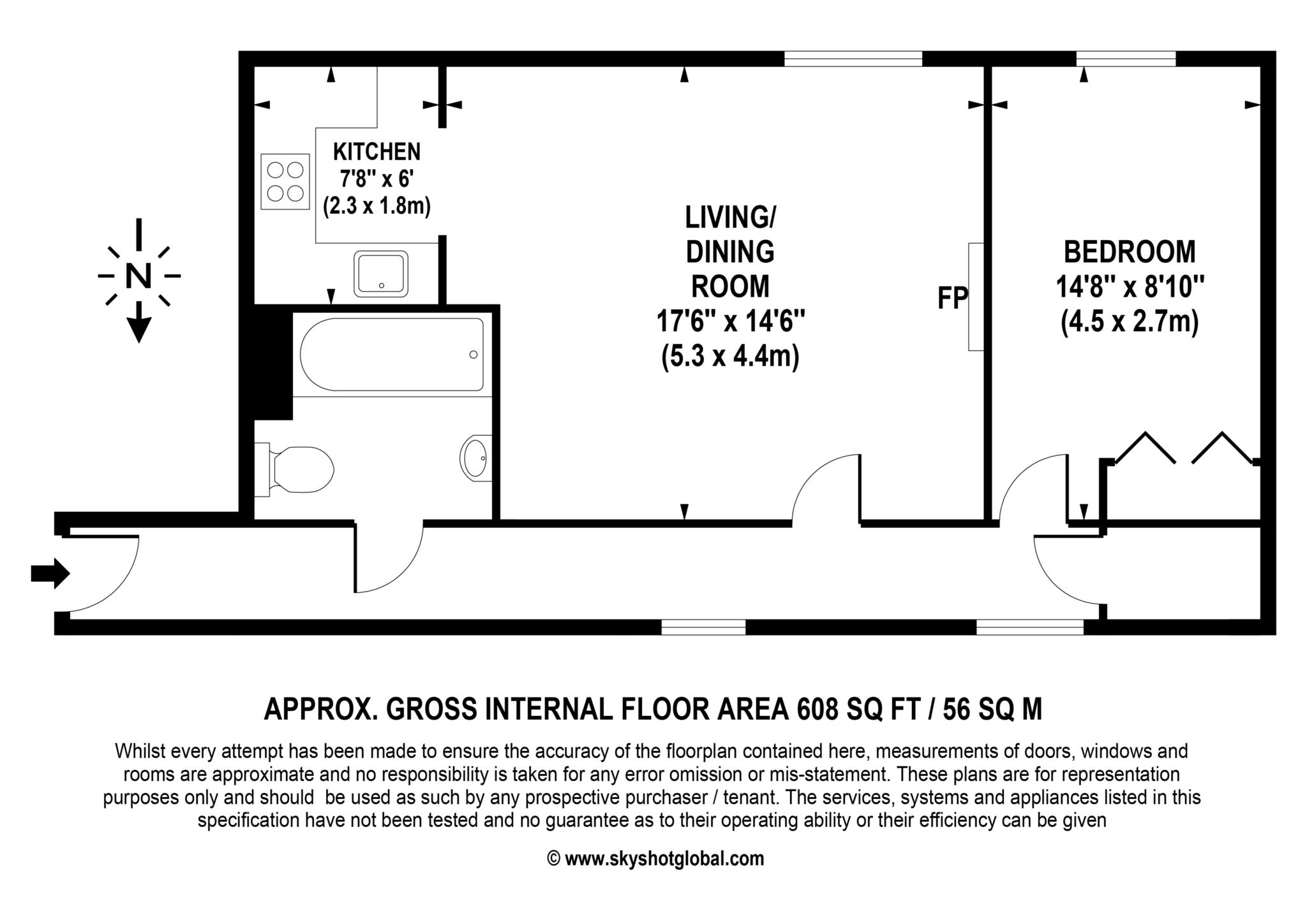 Floorplan - 1 Bedroom Apartment, Bridge Court – Weybridge