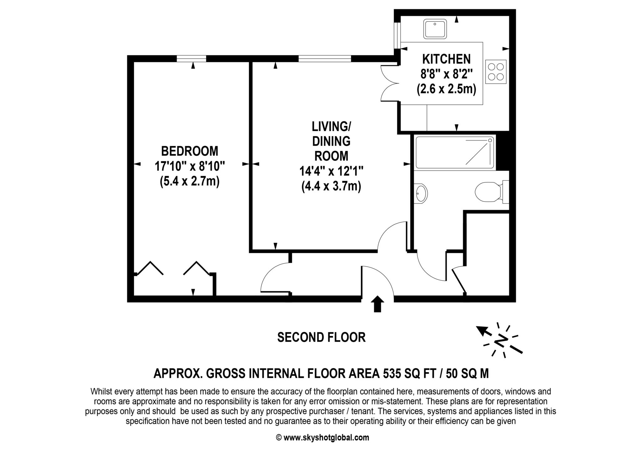 Floorplan - 1 Bedroom Apartment, Saddlers Court – Epsom