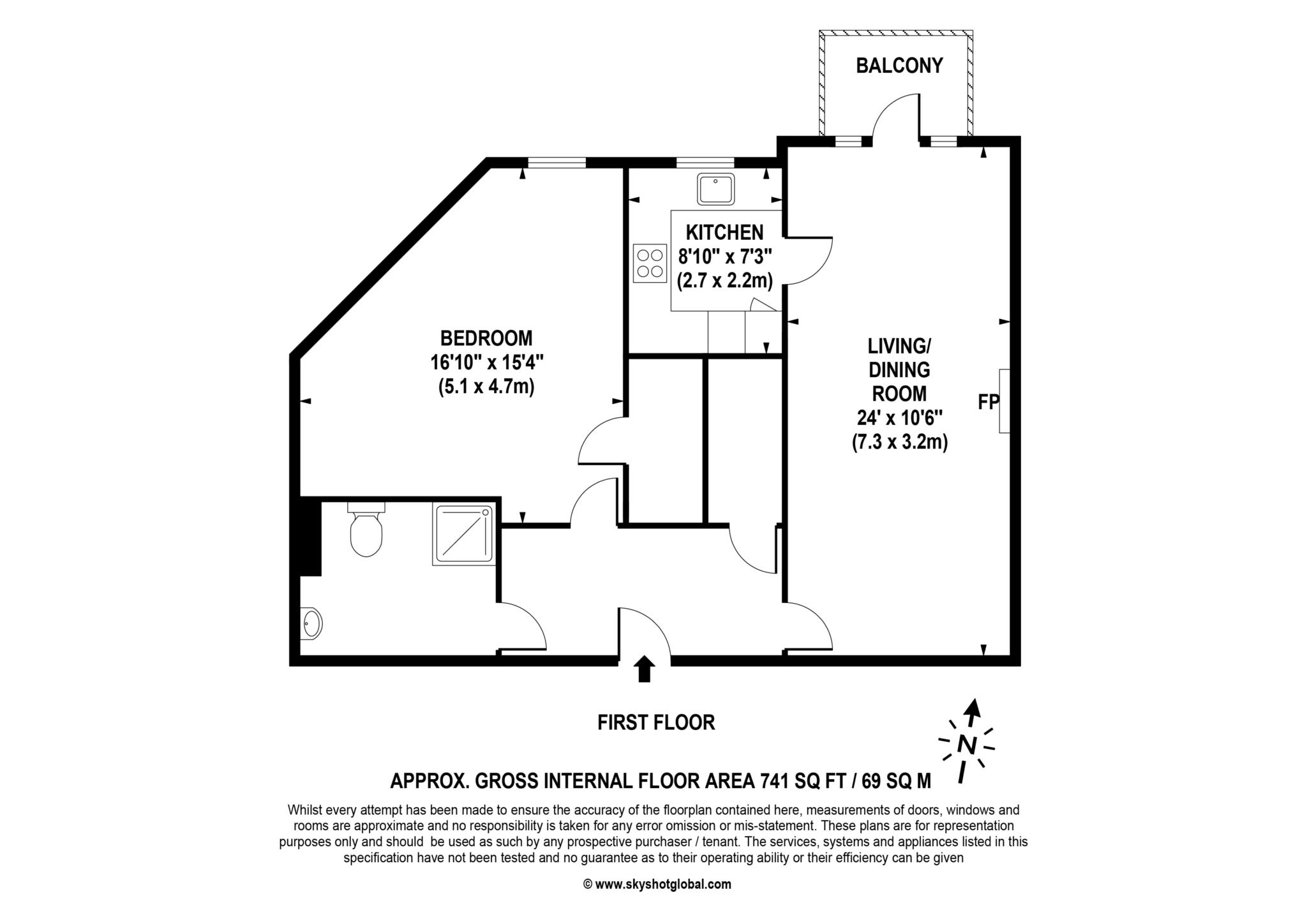Floorplan - 1 Bedroom Apartment, The Clockhouse – Guildford