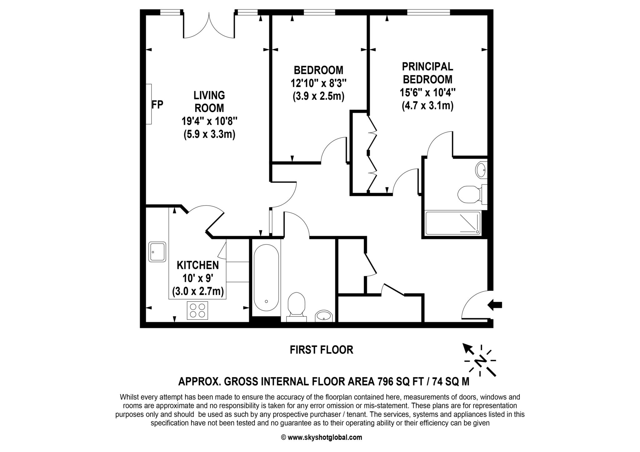 Floorplan - 2 Bedroom Apartment, Hinchley Manor – Hinchley Wood
