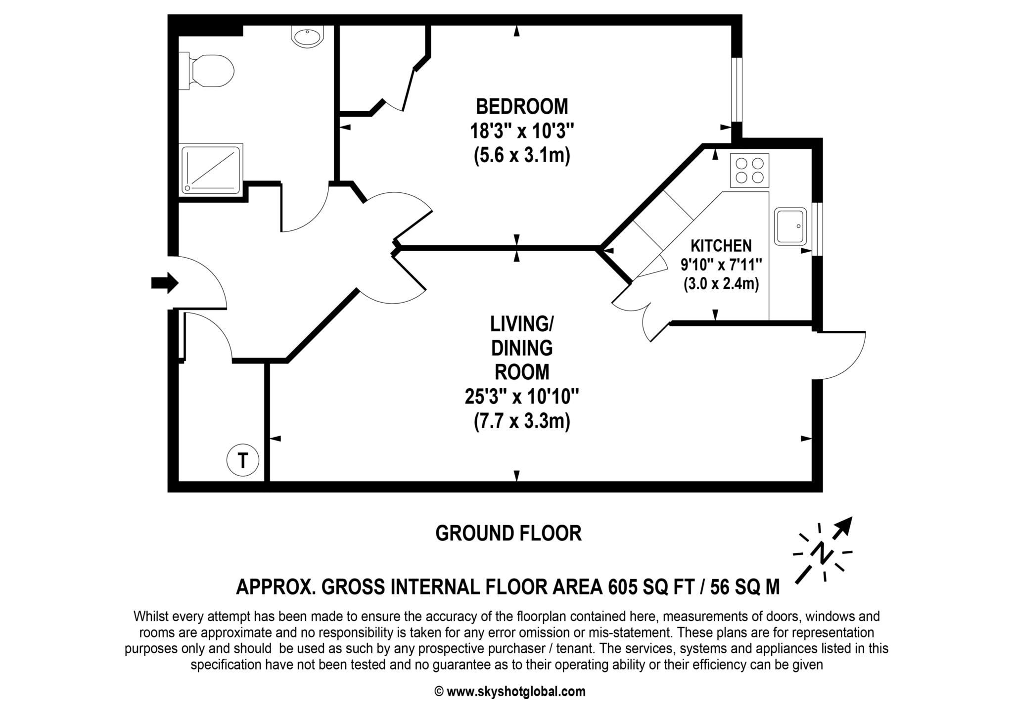 Floorplan - 1 Bedroom Apartment, Liberty House – Raynes Park