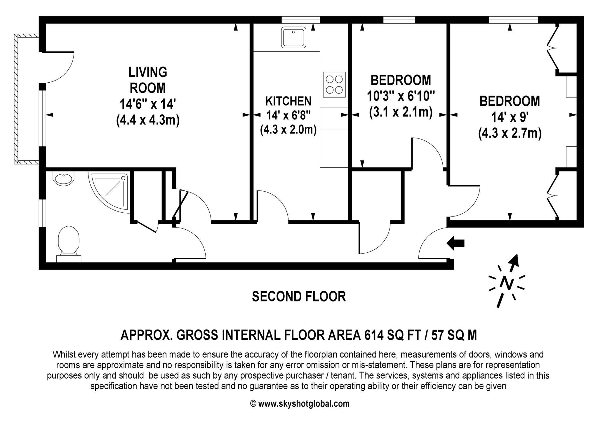 Floorplan - 2 Bedroom Apartment, Talbot Lodge – Esher