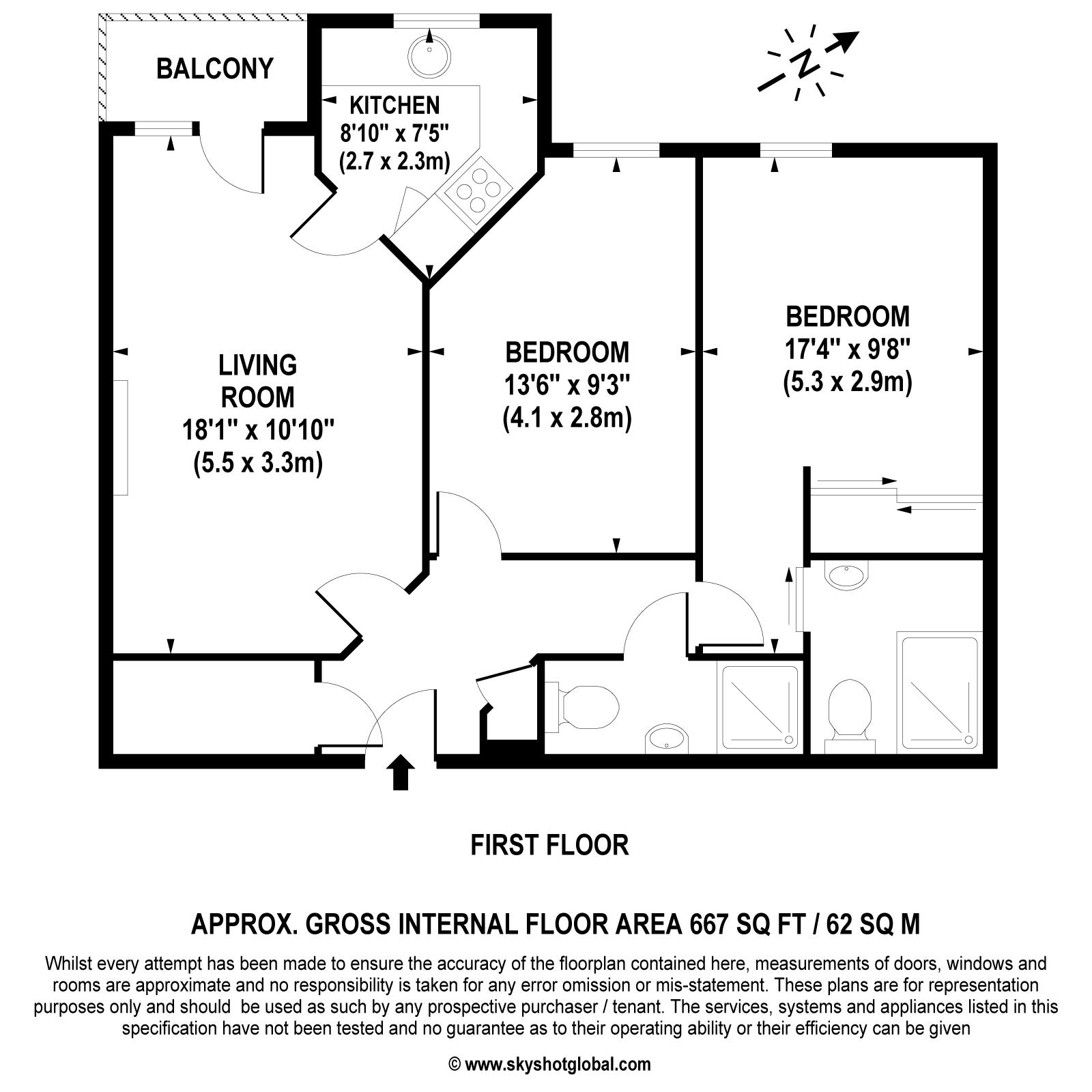 Floorplan - 2 Bedroom Apartment, Dial Stone Court – Weybridge