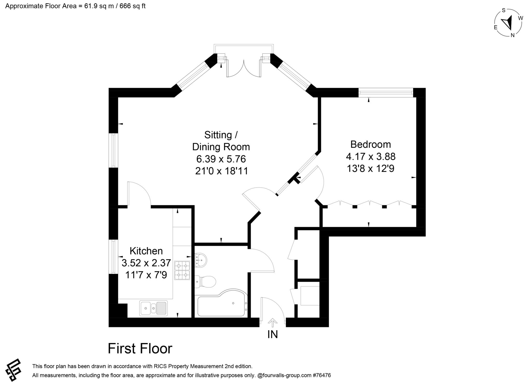 Floorplan - 1 Bedroom Apartment, Hinchley Manor – Hinchley Wood