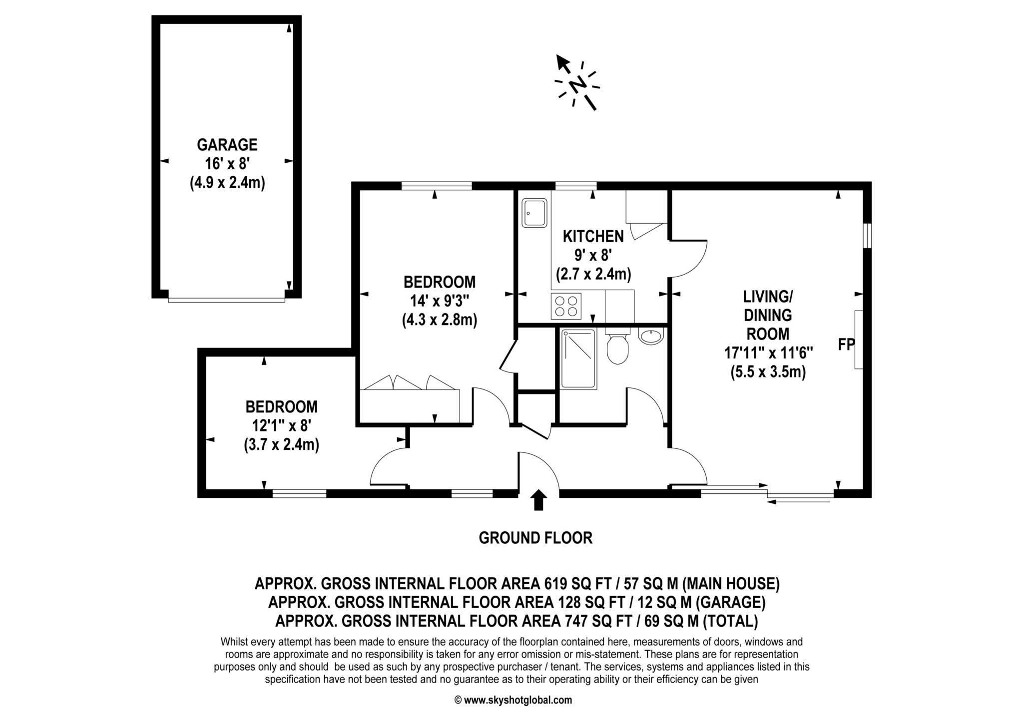 Floorplan - 2 Bedroom Semi-Detached, Oakmead Green – Epsom