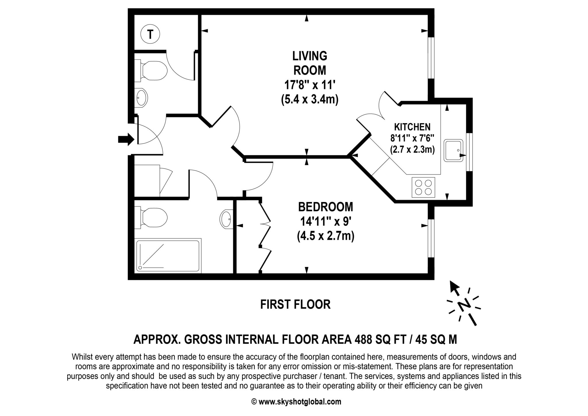 Floorplan - 1 Bedroom Apartment, Royston Court – Hinchley Wood