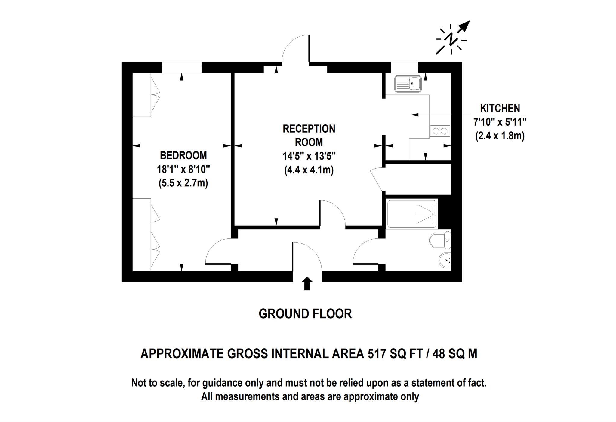 Floorplan - 1 Bedroom Apartment, Arbrook Court – Chessington