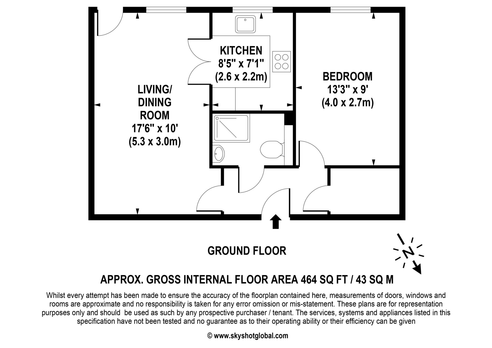 Floorplan - 1 Bedroom Apartment, Badgers Court – Epsom