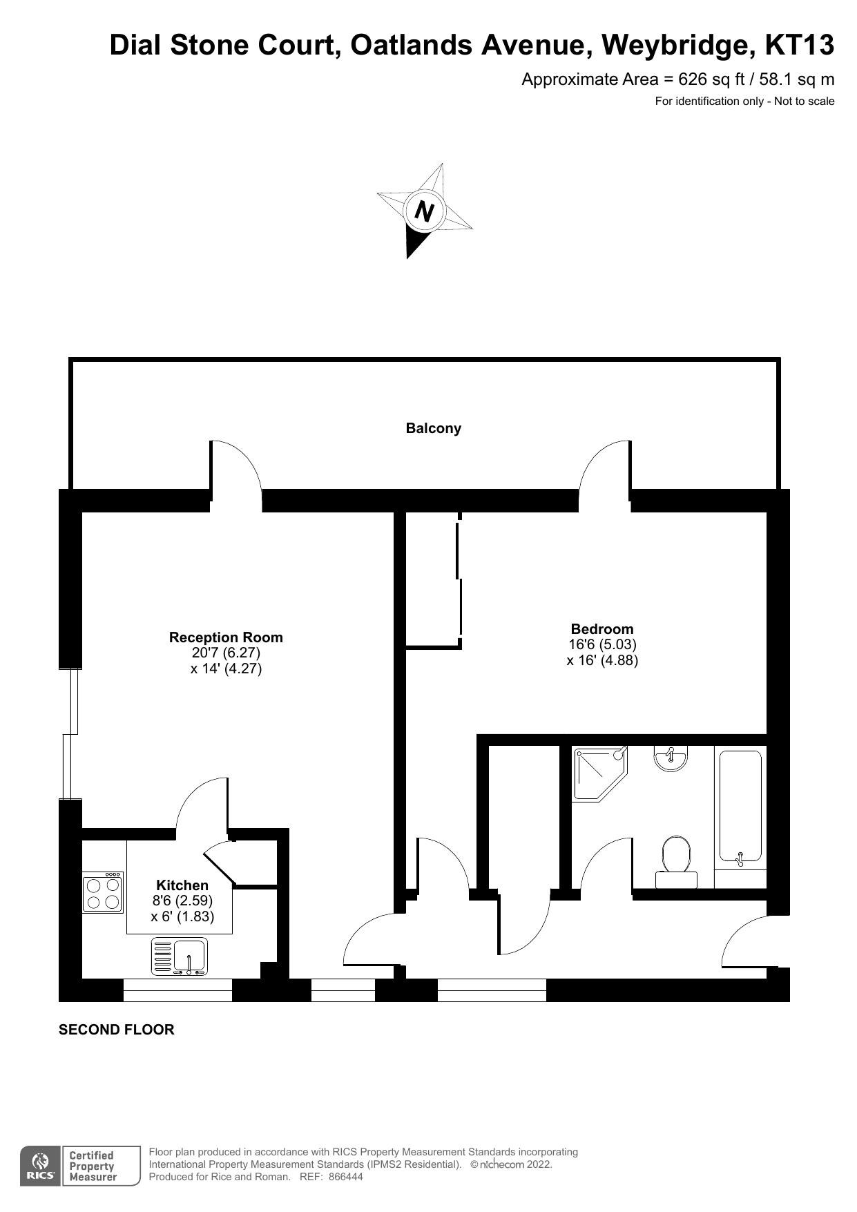 Floorplan - 1 Bedroom Apartment, Dial Stone Court – Weybridge