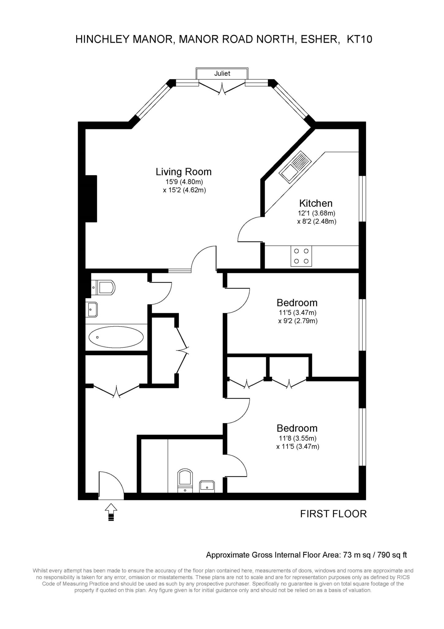 Floorplan - 2 Bedroom Apartment, Hinchley Manor – Hinchley Wood