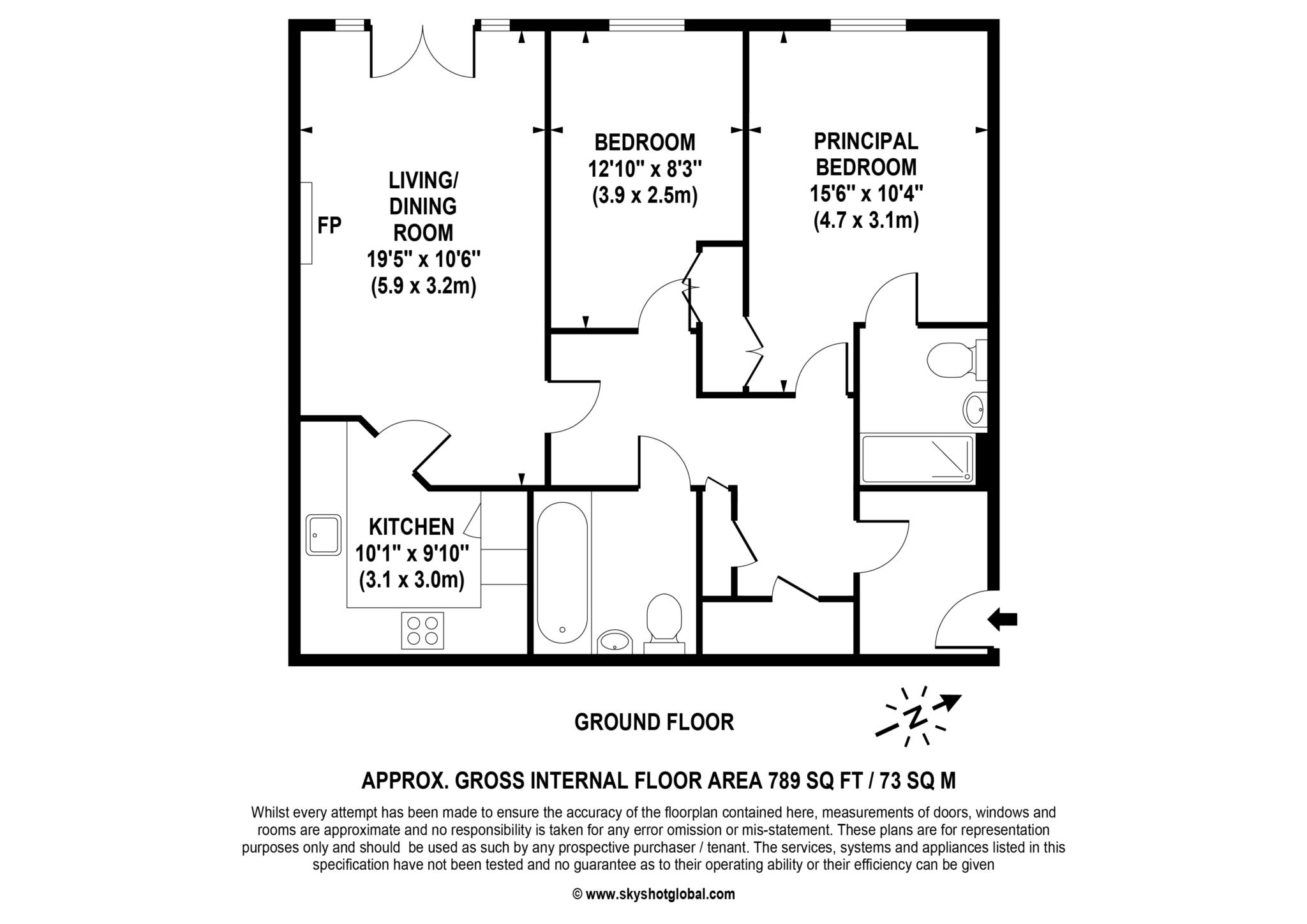Floorplan - 2 Bedroom Apartment, Hinchley Manor – Hinchley Wood