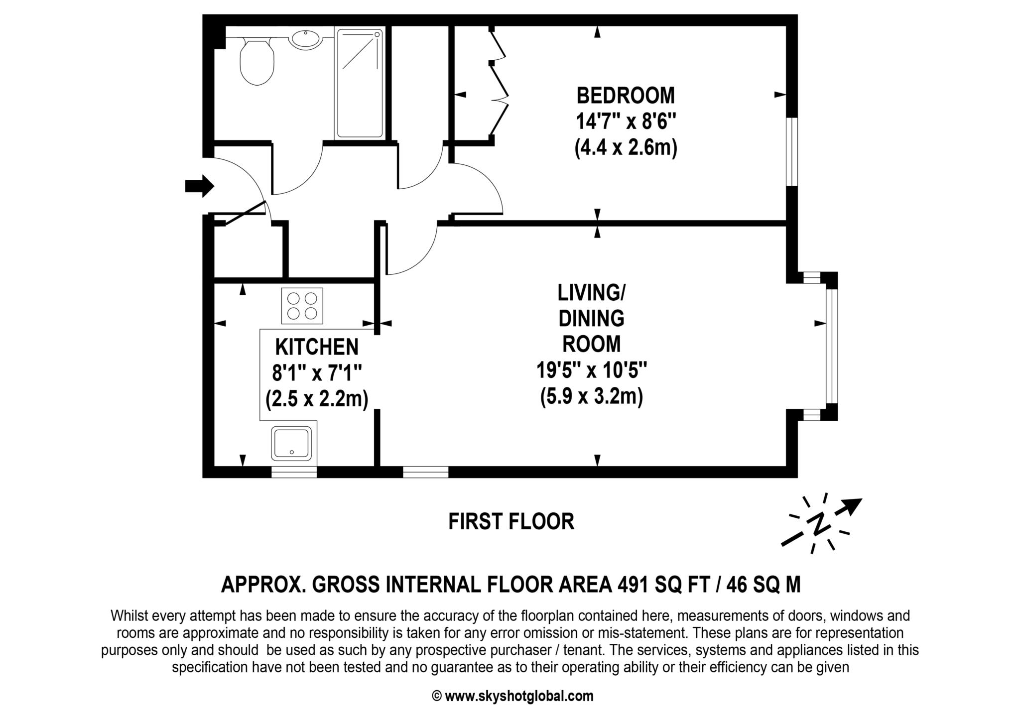 Floorplan - 1 Bedroom Apartment, Kingston Lodge – New Malden