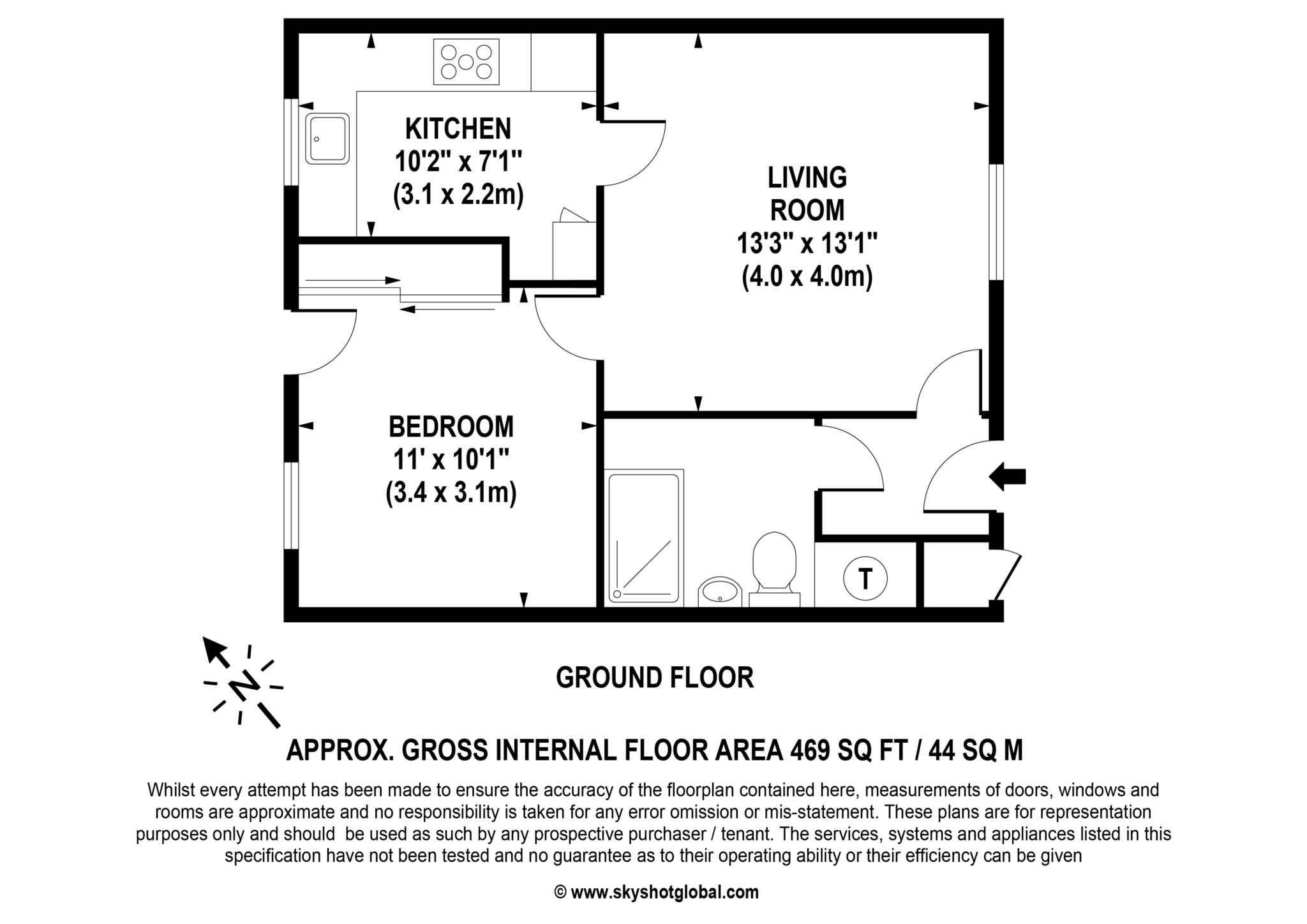 Floorplan - 1 Bedroom Bungalow, Village Gardens – Ewell