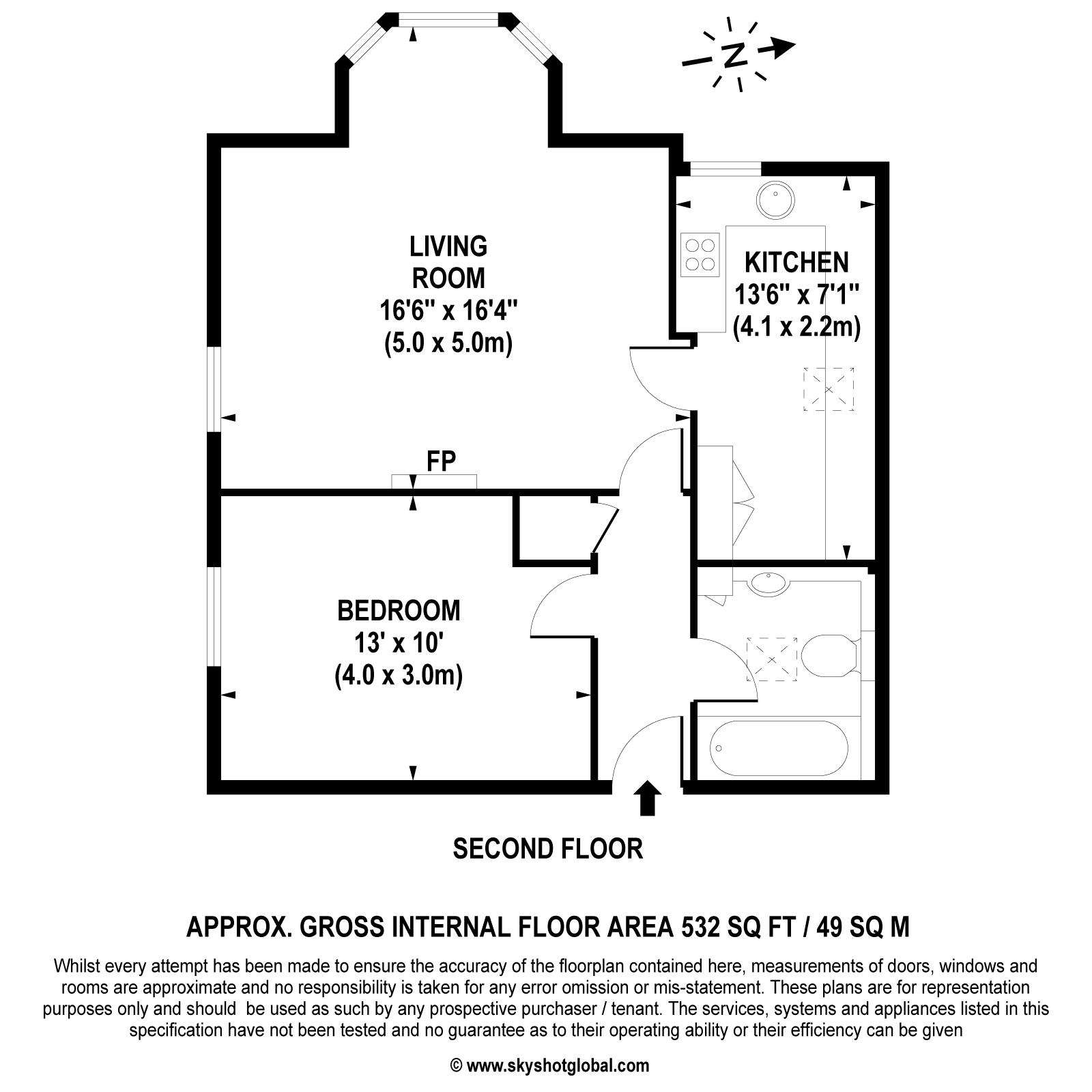 Floorplan - 1 Bedroom Apartment, Elizabeth Hart Court – Weybridge