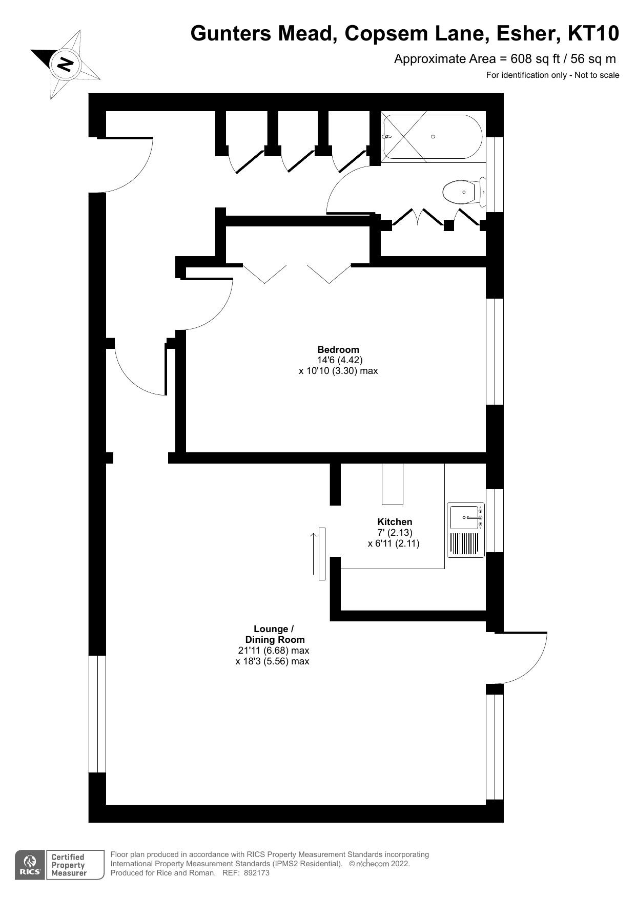 Floorplan - 1 Bedroom Apartment, Gunters Mead – Esher