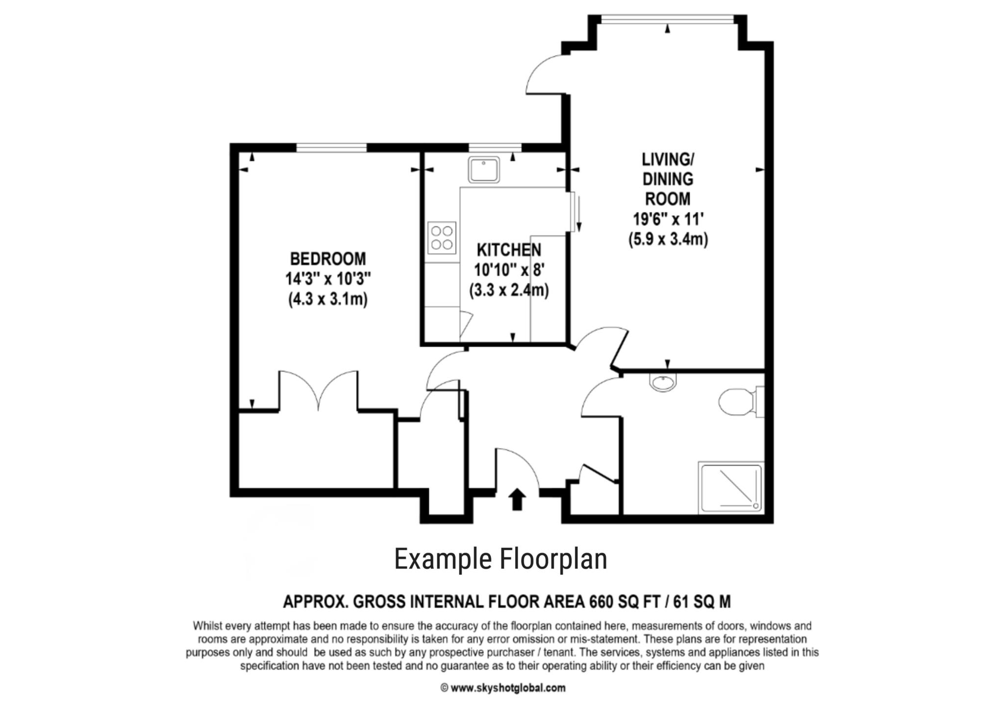 Floorplan - 1 Bedroom Apartment, Fullerton Court – Teddington