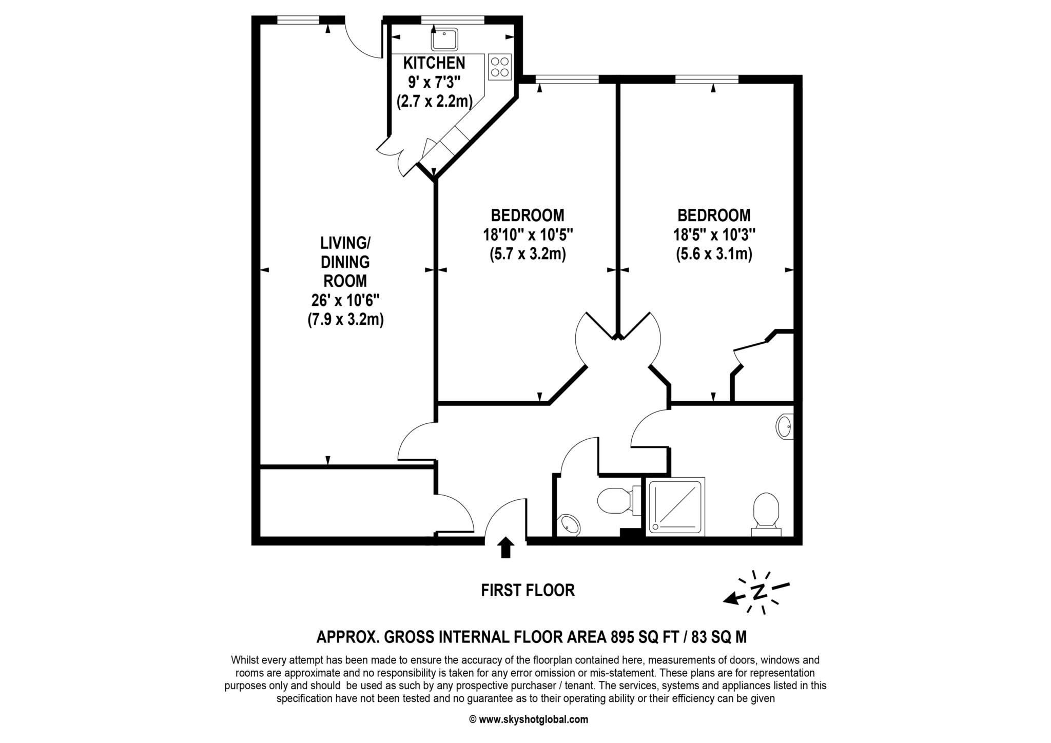 Floorplan - 2 Bedroom Apartment, Elles House – Wallington