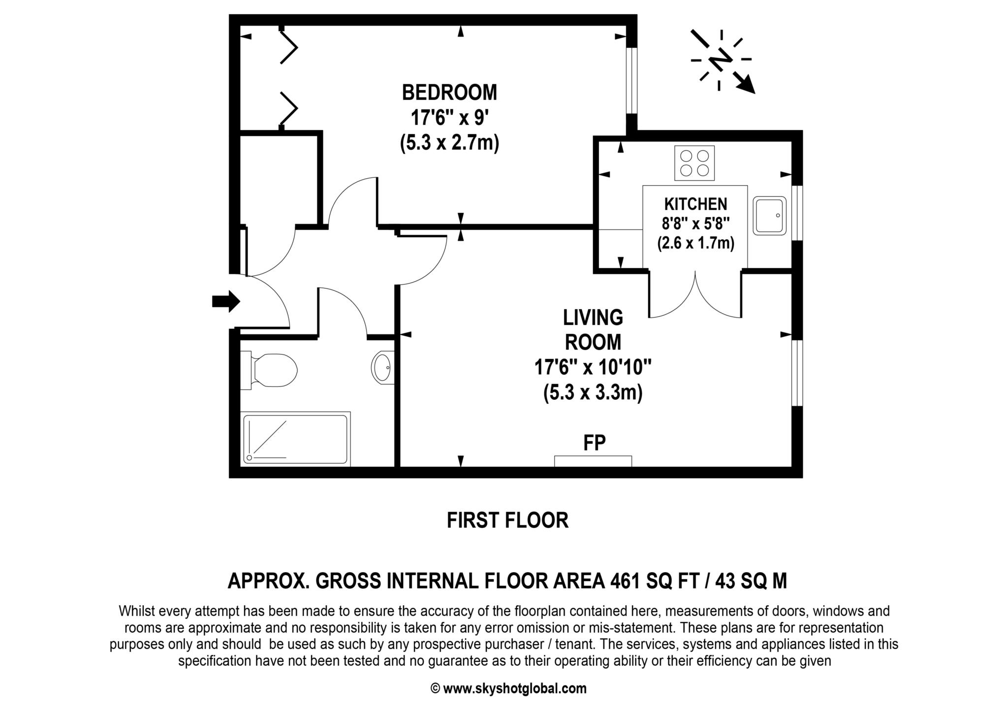 Floorplan - 1 Bedroom Apartment, Reeves Court – Camberley