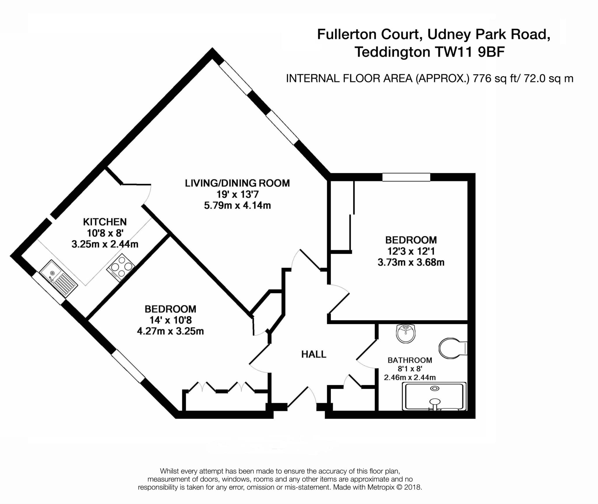 Floorplan - 2 Bedroom Apartment, Fullerton Court – Teddington