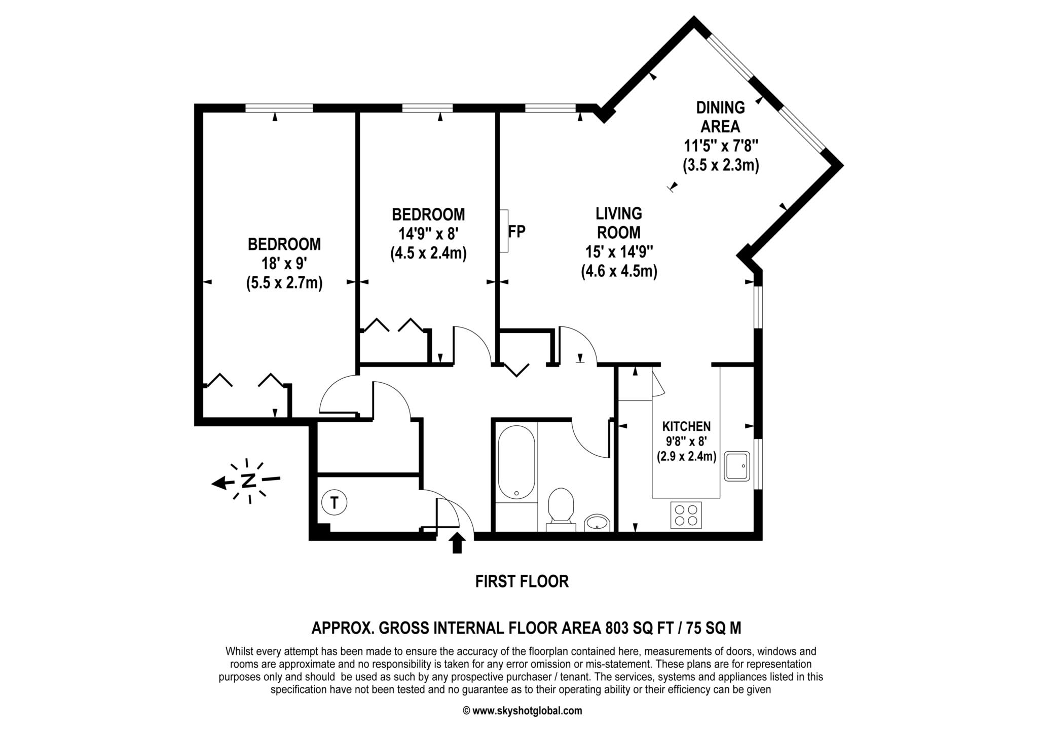 Floorplan - 2 Bedroom Apartment, Worcester Court – Worcester Park