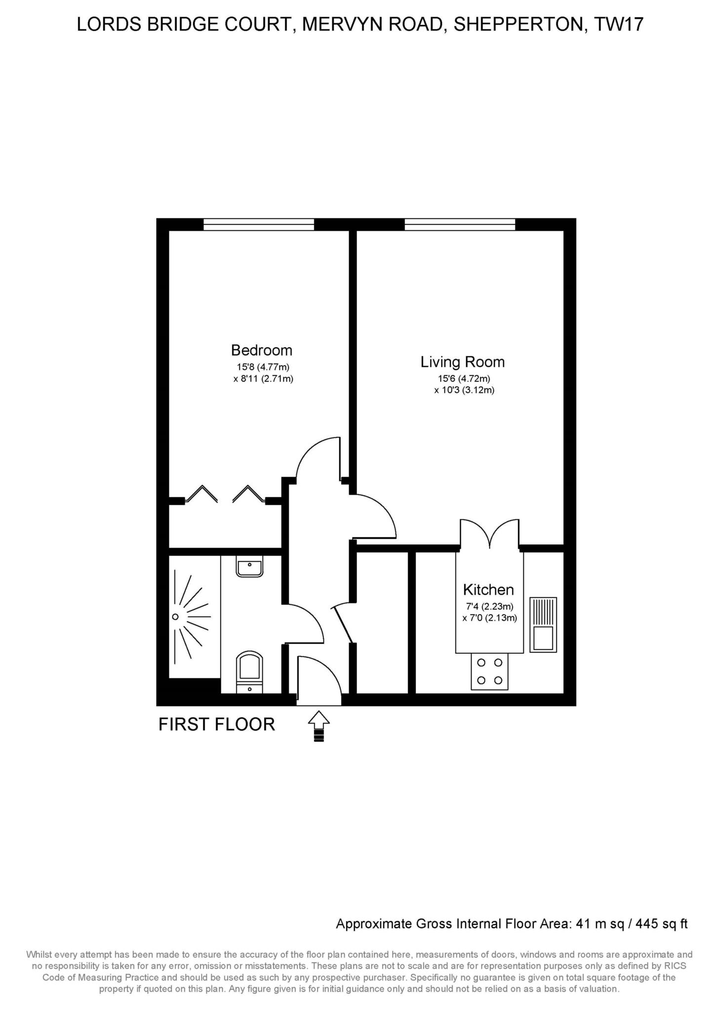 Floorplan - 1 Bedroom Apartment, Lordsbridge Court – Shepperton